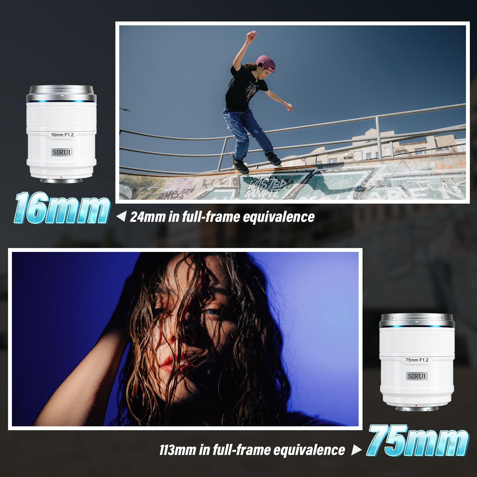 Sirui Sniper 16Mm, 75Mm Autofocus Lens Set, F1.2 Wide Angle Aps C Camera Lens For A5, A6, Fx30, Zv E10 (E Mount, White)