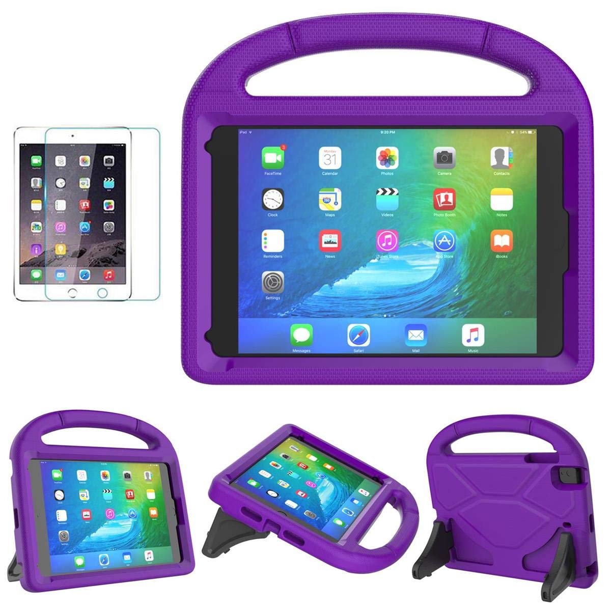 Suplik Kids Case For Ipad Mini 5/4/3/2/1 (7.9''), Durable Shockproof Protective Handle Bumper Stand Cover With 2*Screen Protecto