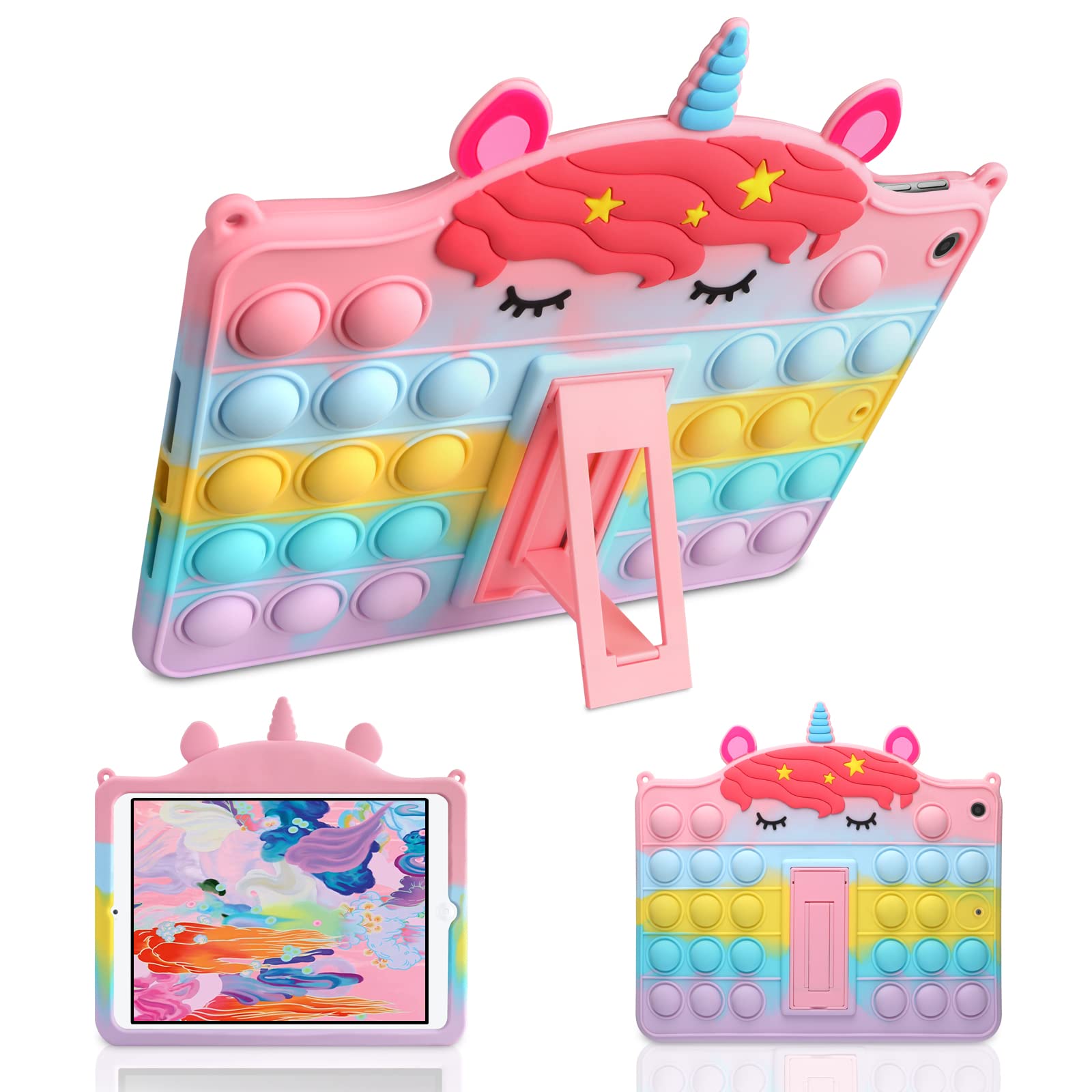 Wesadn For Ipad 6Th 5Th Generation Case Ipad 2018/2017 9.7 Inch With Kickstand For Girls Kids Silicone Fidget Bubble Case Cute R