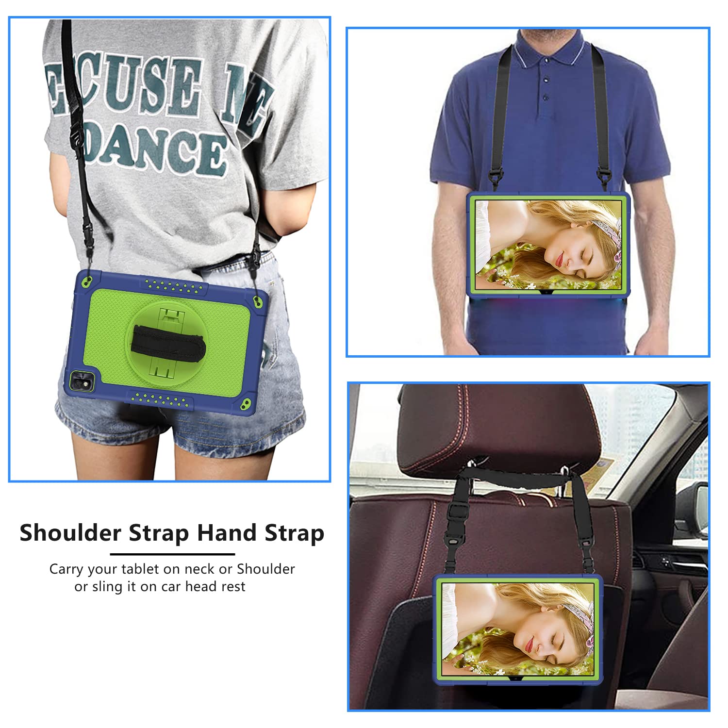 Kebiory For Tcl Tabmax 10.4 Inch Tablet Case,Shockproof 360 Rotating Stand Hand&Shoulder Strap Kids Friendly Case For Nokia T20/