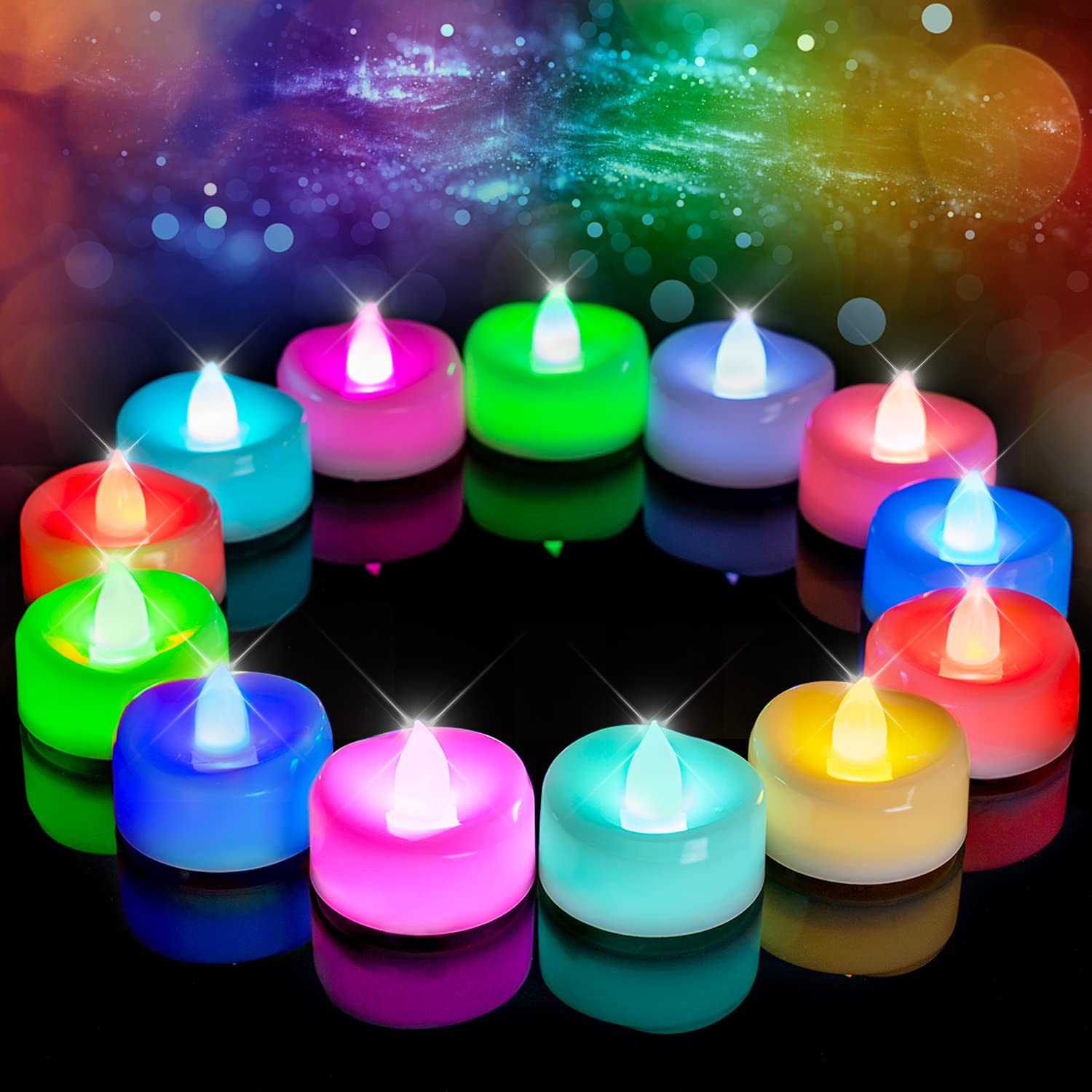 Merrynights Flameless Candles, 12 Pack Color Changing Tea Lights Candles Battery Operated, Long Lasting 200+ Hours Flameless Tea