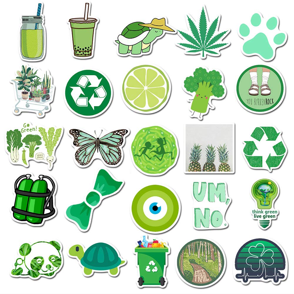 Girl'S Colorful Aesthetic Stickers Waterproof Cute Stickers 50 Pcs Water Bottle Laptop Phone Stickers For Teens Kids (Green)
