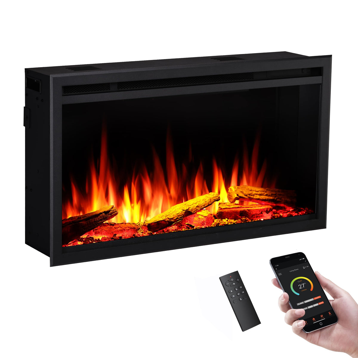 Legendflame 33'' W Smart Wall Mount & In Wall Recessed Electric Fireplace Insert, Heater 750W/1500W, Multi Colors Of Flame & Fue