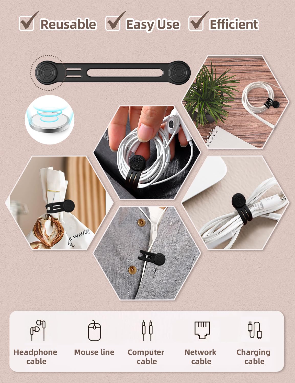 Silicone Magnetic Cable Ties, 4.72 Inch Upgraded Cord Ties With Magnet Cable Strap Cord Wrap For Travel Phone Usb Charging Cable