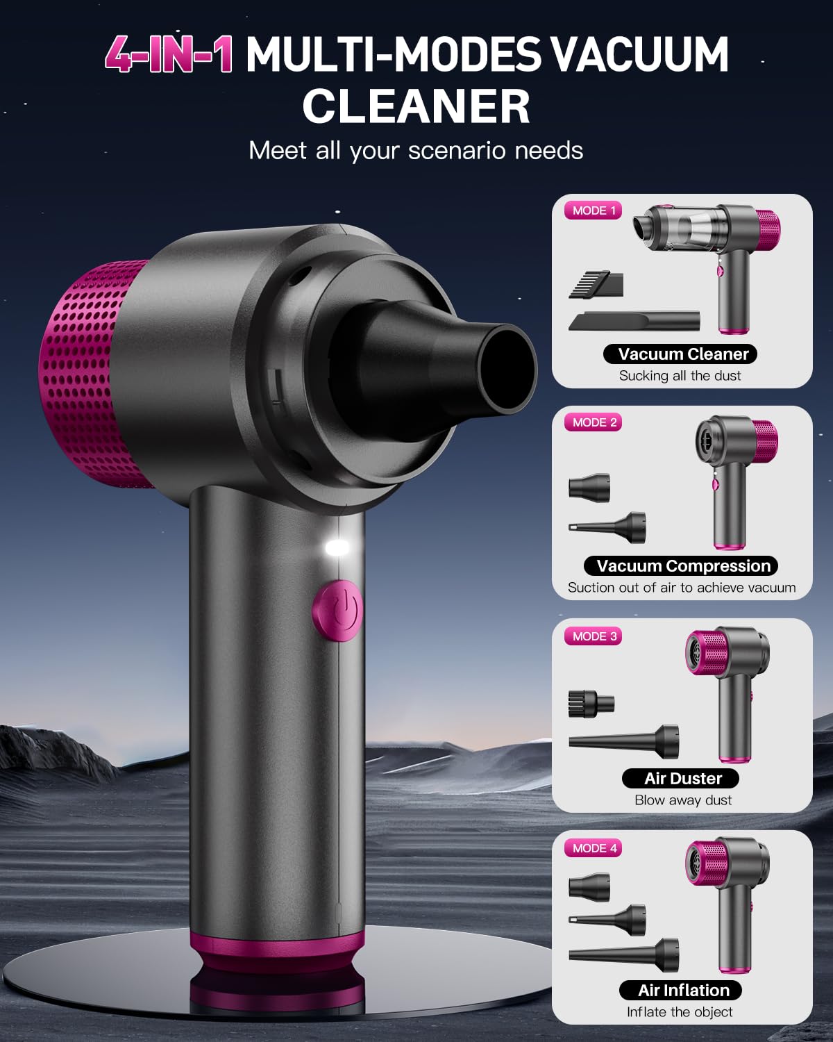 Eyya Handheld Car Vacuum Cleaner Cordless, 15000Pa High Power Car Vacuum Cleaner & Air Duster, 4 In 1 Portable Mini Car Vacuum C