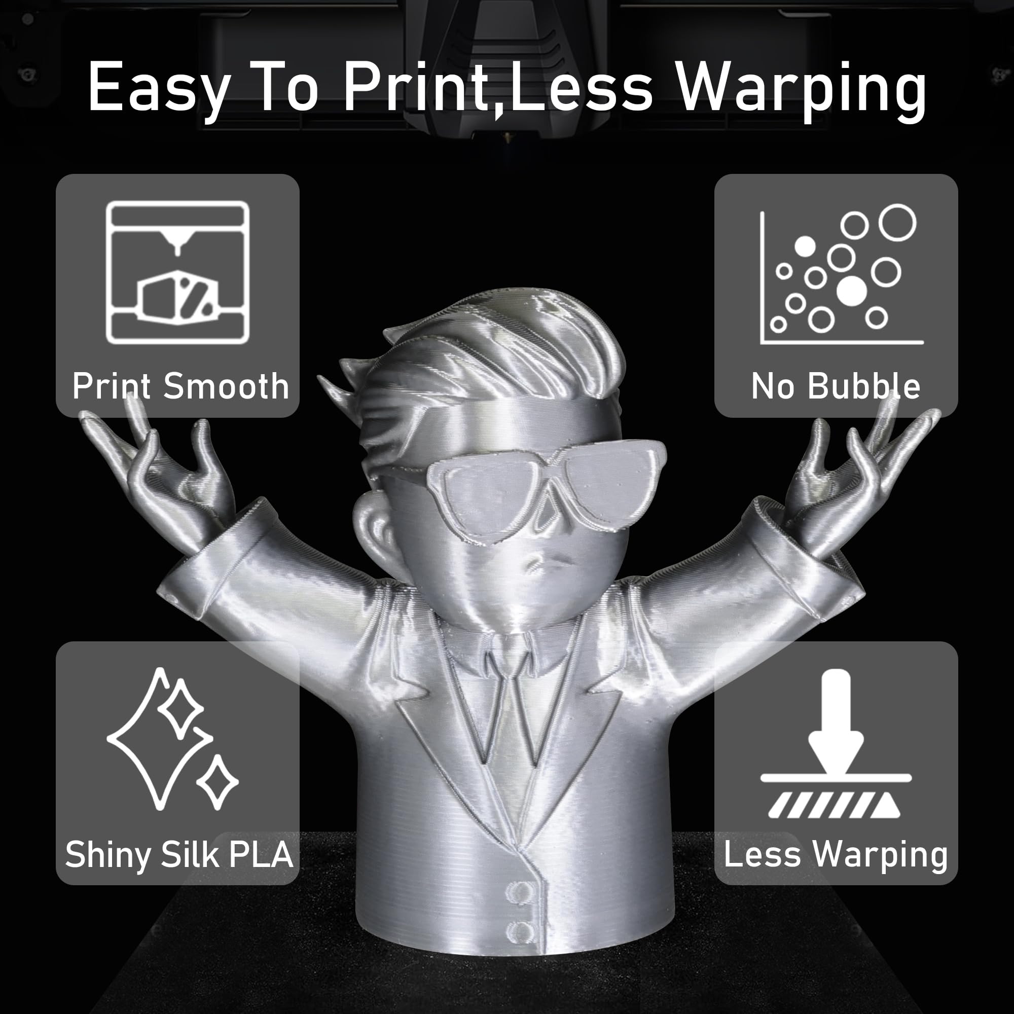 Do3D Silk Sliver Pla Satin Shiny 3D Printer Filament, 1.75Mm Diameter 1Kg Spool 2.2Lbs For Fdm 3D Printers