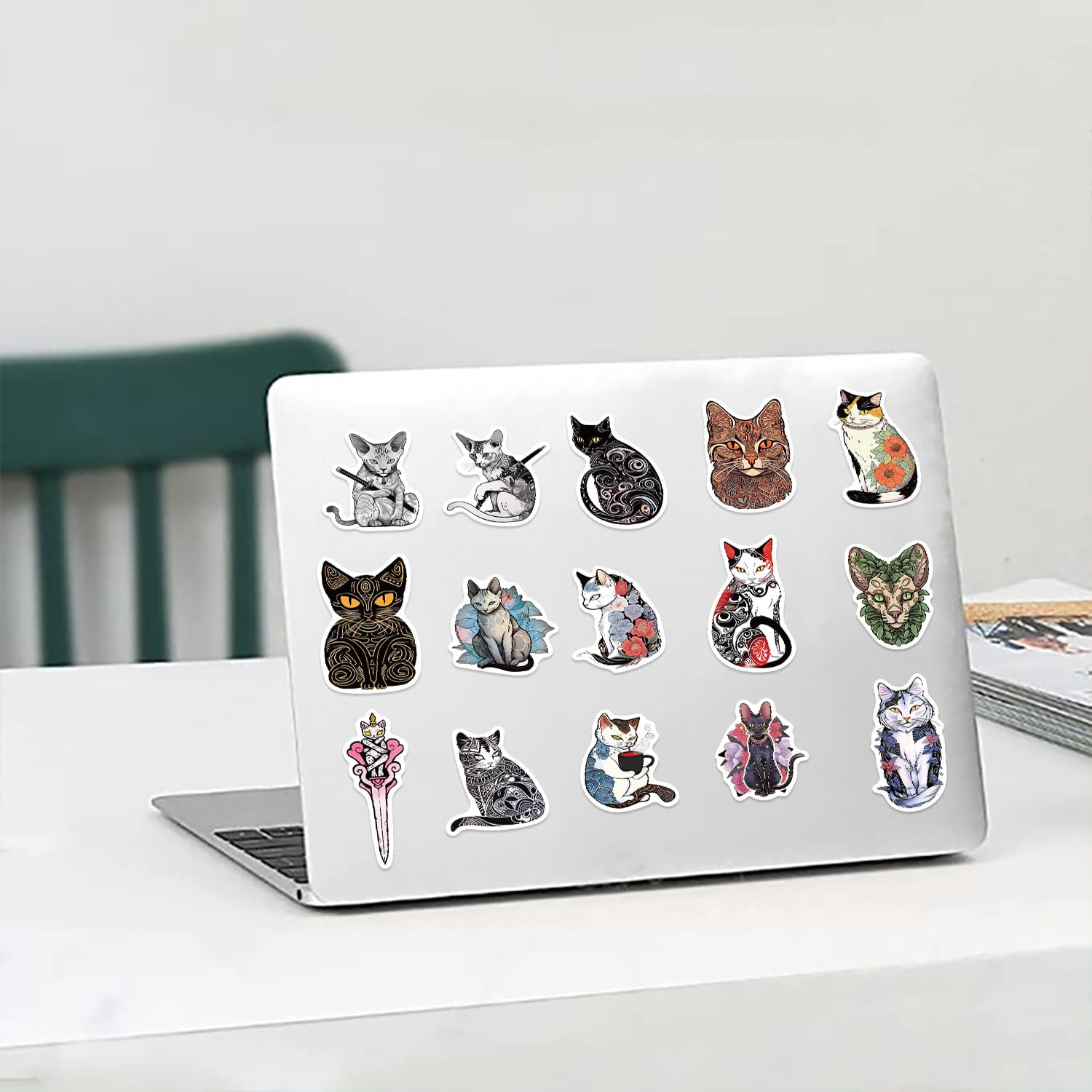 Ukiyo E Floral Tattoo Cat Stickers  50 Pcs Waterproof Vinyl Vintage Japanese Art Cat Stickers For Laptops,Water Bottles,Scrapboo