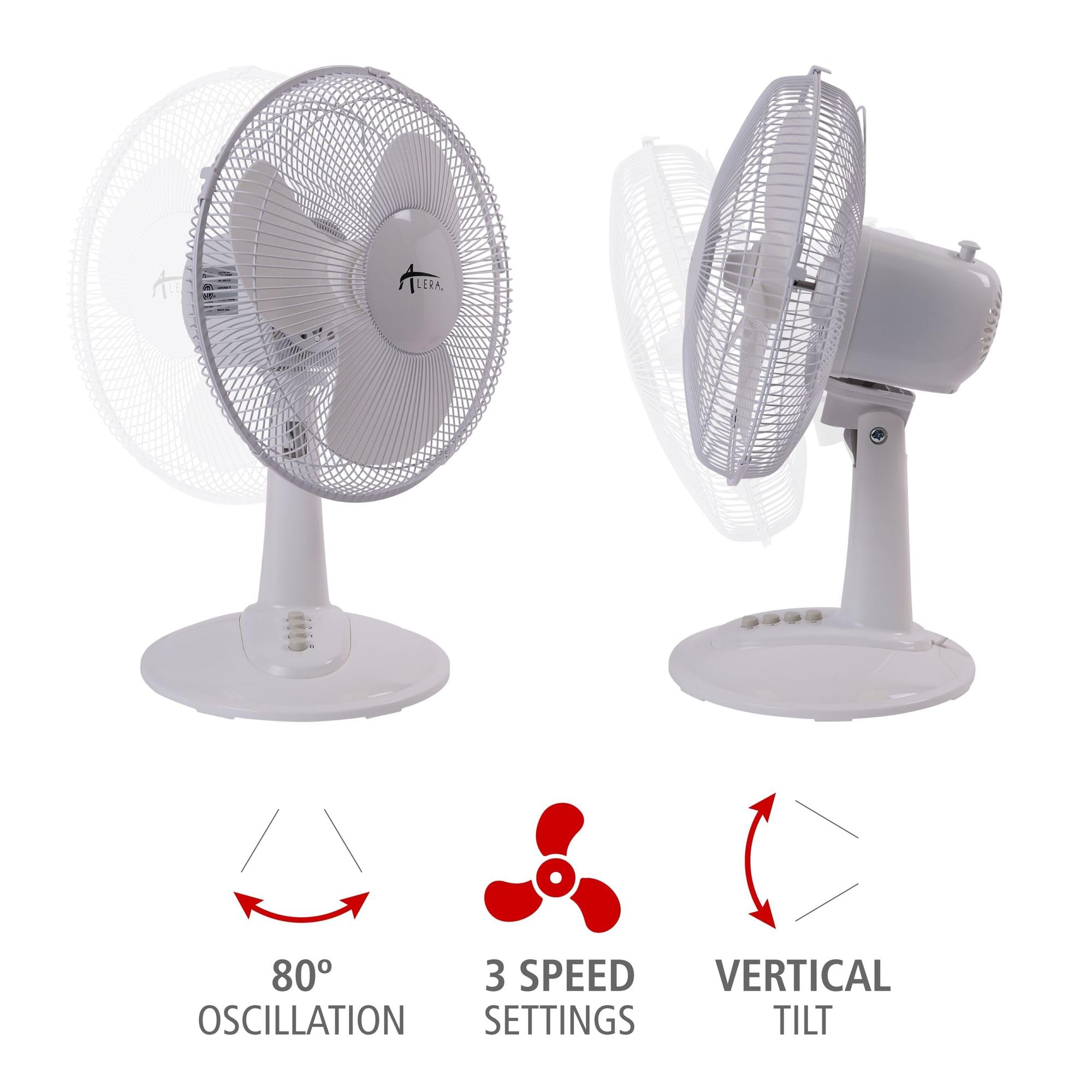 Alera Alefan122 3 Speed 12 In. Plastic Oscillating Desk Fan   White