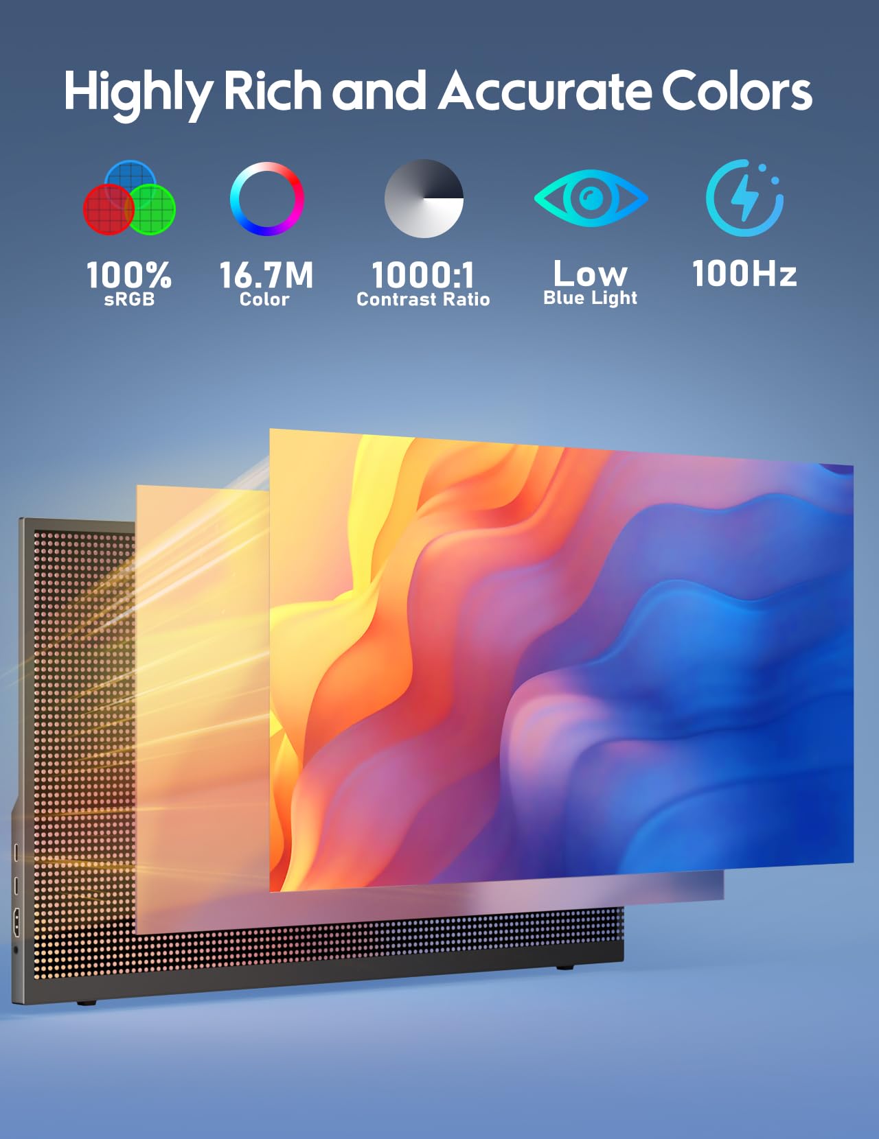 Hongo 18.5 Inch 100Hz Portable Monitor 1080P, Large Portable Monitor Stand, Fhd Ips Screen Hdr Gaming Display, Travel Second Mon