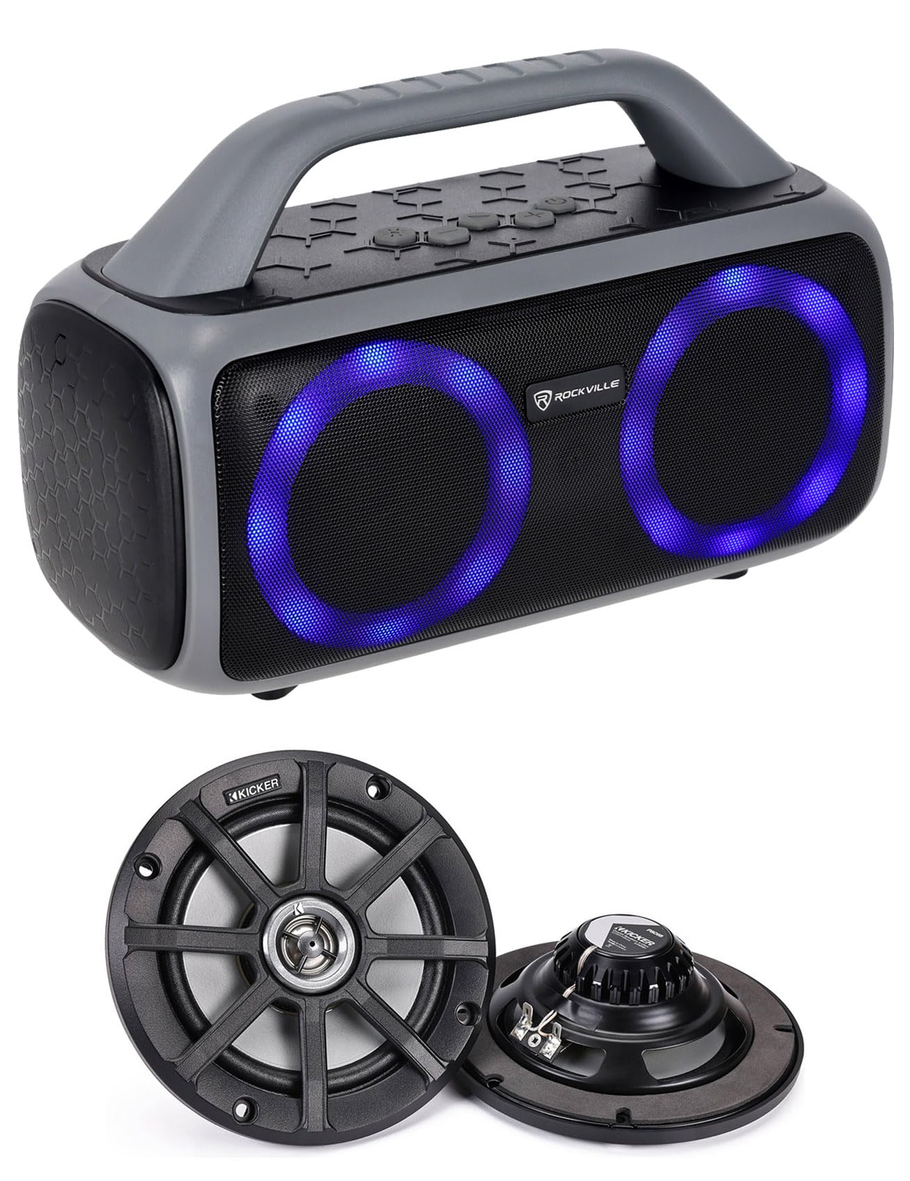 Audiosavings Bundle: Pair Kicker 51PSC654 6.5 120 Watt Speakers for Motorcycle/ATV/UTV 4-Ohm PSC65 Bundle with Rockville RPB50 L