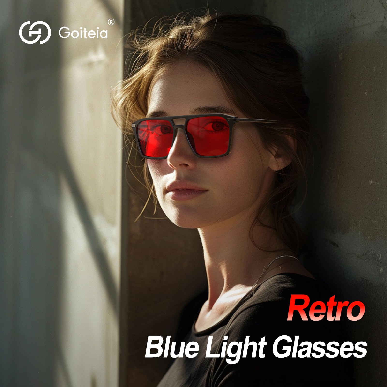 Goiteia Blue Light Blocking Glasses - Red Tinted, Medium Size, Ebony Black, Spring Hinges for Comfort, Red Blue Light Filter for Better Sleep