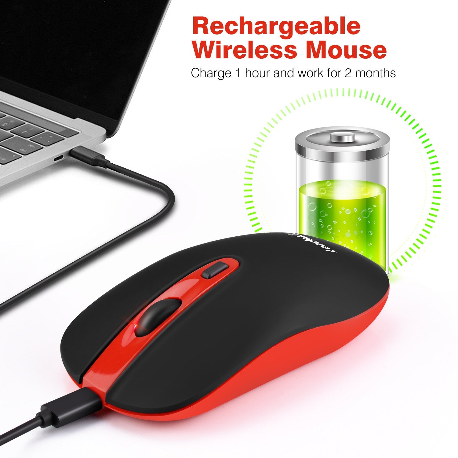 Leadsail Rechargeable Wireless Computer Mouse, 2.4G Portable Slim Cordless Mouse Less Noise For Laptop Optical Mouse With 5 Adju