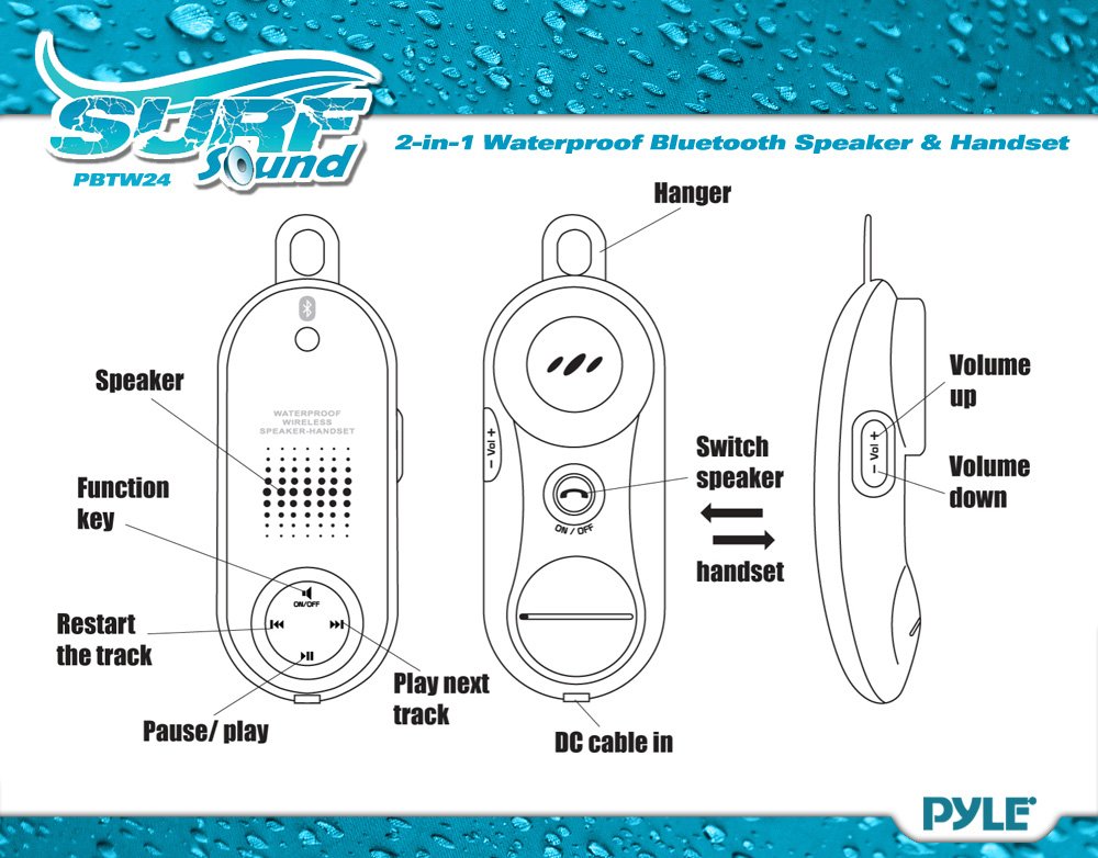 Pyle Portable Wireless Waterproof Handset Speaker   Bluetooth Compatible Rechargeable Battery Powered Shower Outdoor Loud Speake