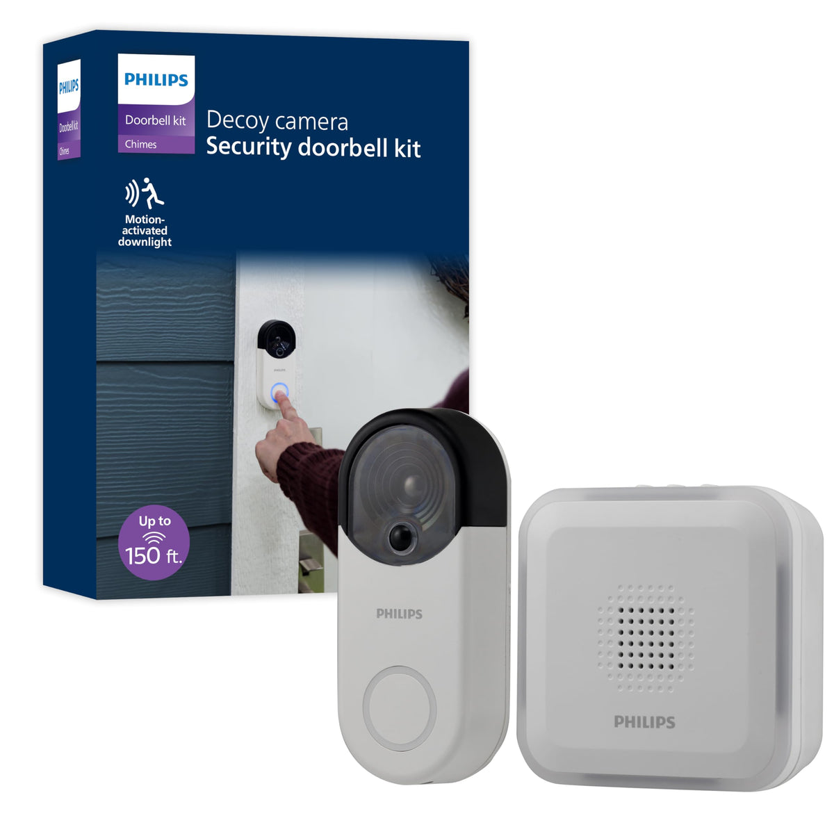 Philips Wireless Security Doorbell Chime Kit, Decoy Doorbell Camera, Motion-Activated Light, Decoy Doorbell Home Security Camera