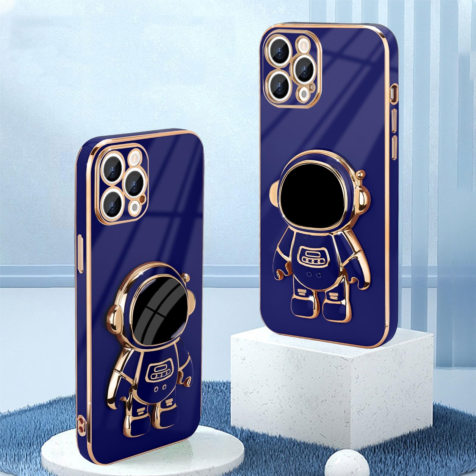Pepmune For Iphone 15 Pro Case, Cute 3D Astronaut Stand With [2 Screen Protector] [Camera Protection] Kickstand Shockproof Bling