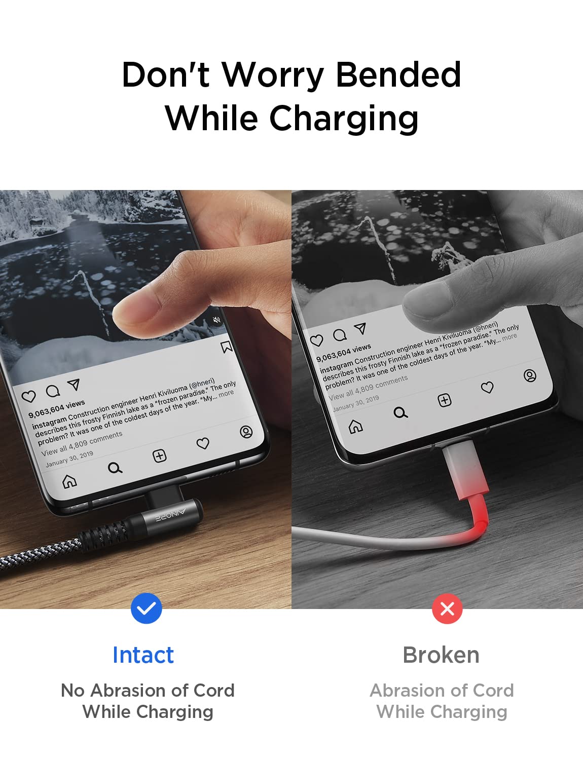 Ainope Type C 10Ft 100W 5A C Charger Cable Fast Charging Usb A/C To Usb C Cable Fast Charging Cable Right Angle Fit Macbook Pro