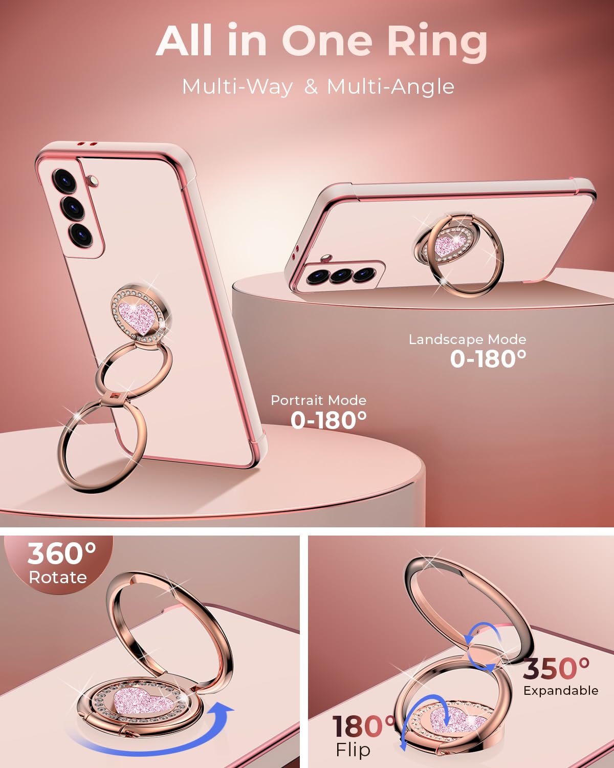 Xyz For Galaxy S22 Case With Stand, For Samsung Galaxy S22 Case With Double Ring, Women Girls Bling Luxury Protective Phone Case