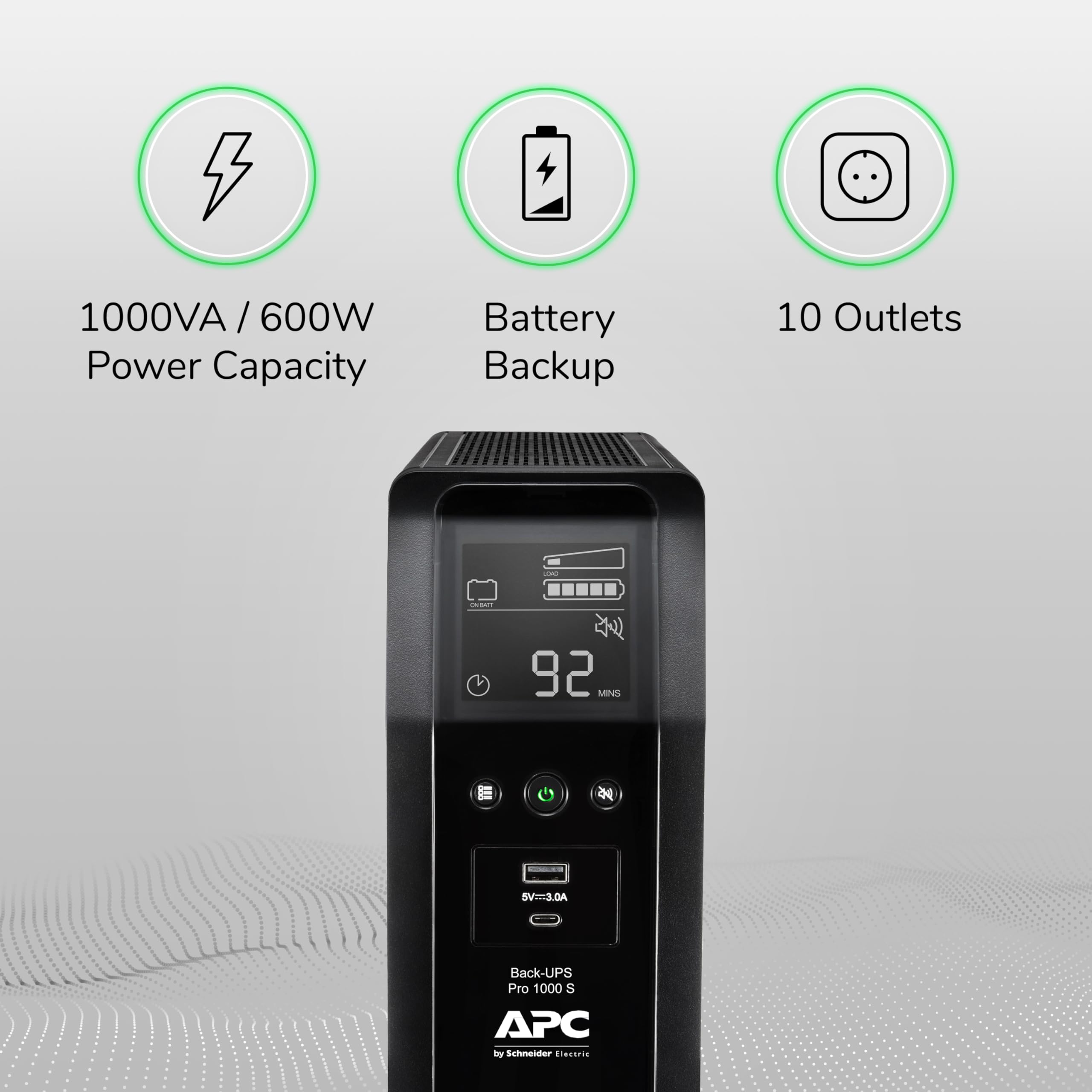 Apc Ups 1000Va Sine Wave Ups Battery Backup And Surge Protector, Br1000Ms Backup Battery Power Supply With Avr, (2) Usb Charger