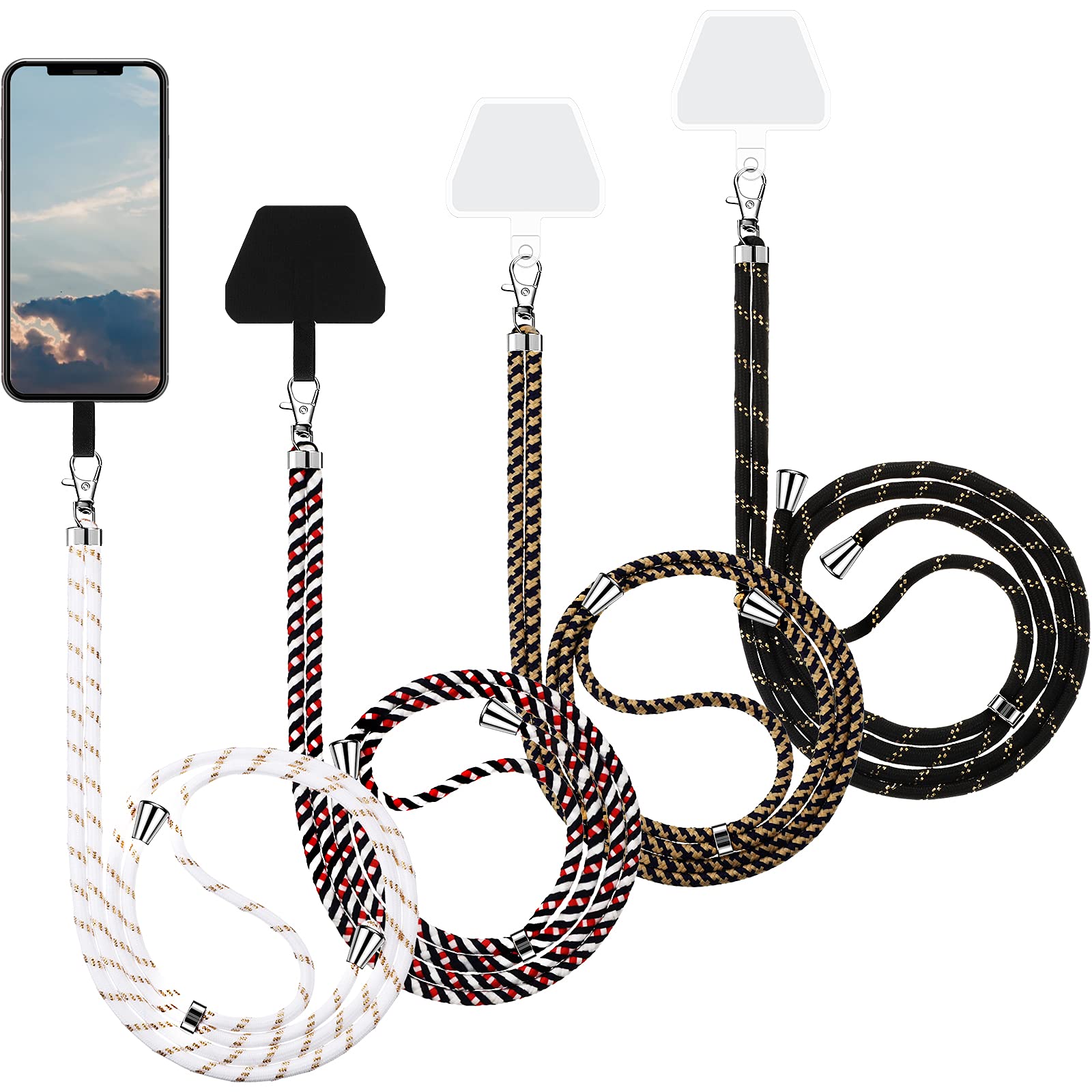 4 Pieces Universal Cell Phone Lanyard Crossbody Adjustable Nylon Phone Lanyard For Around Neck For Most Phones (Dark Color Serie