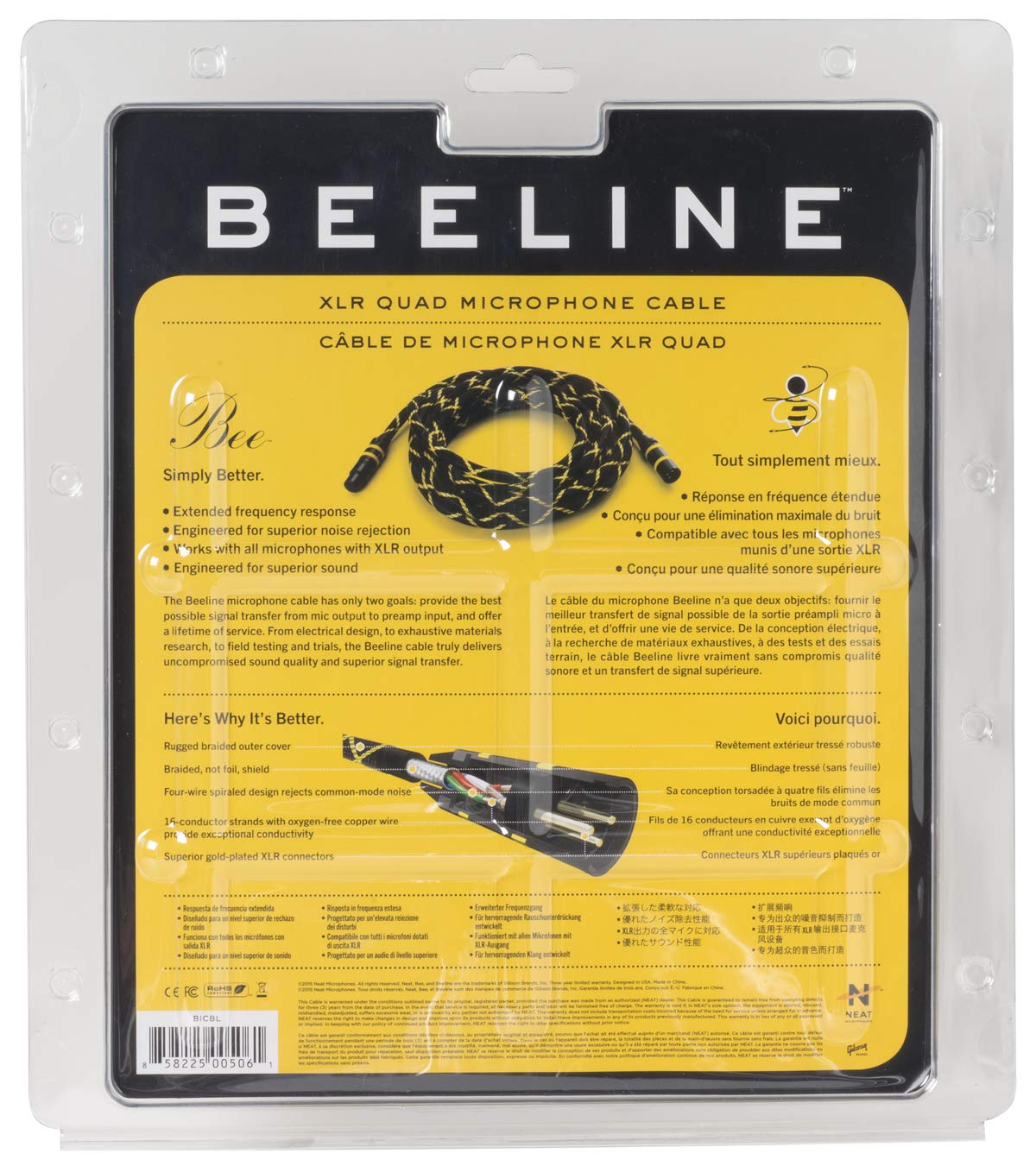 Neat Bee Line Quad Conductor Microphone Cable, 20 Feet