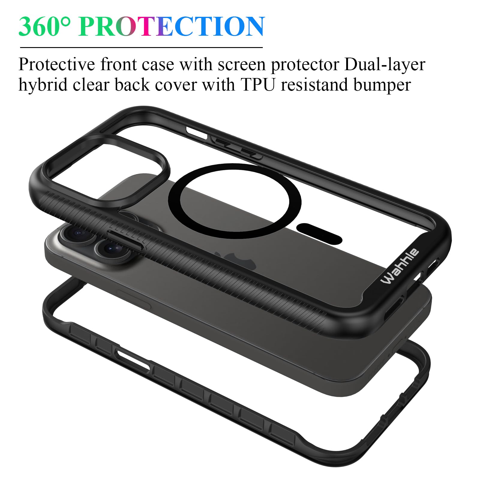 Wahhle Compatible With Iphone 15 Pro Max Case, Magnetic Wireless Charging Built In Screen Protector Full Body Shockproof Slim Fi