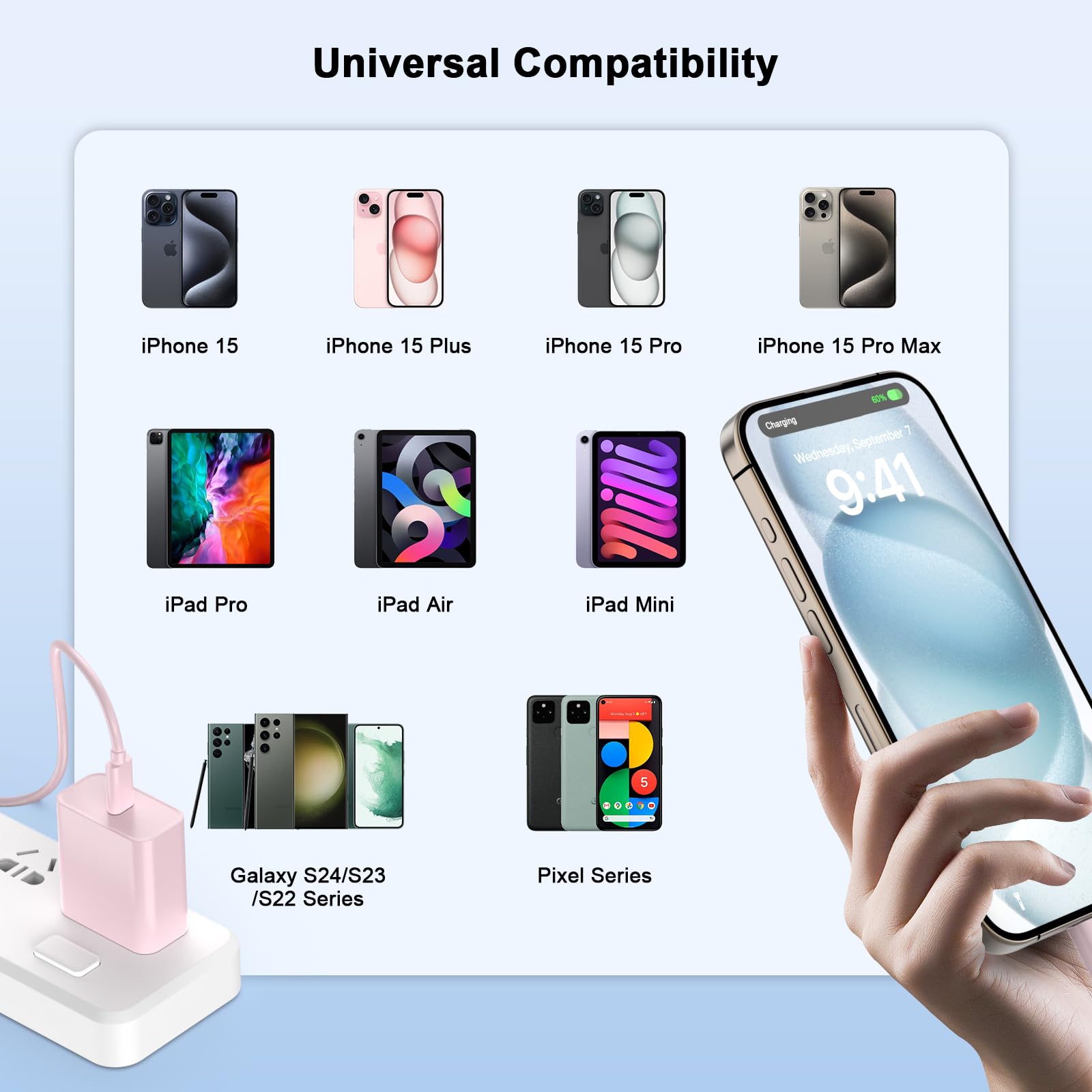 Matsusho Iphone 15 Charger Fast Charging 10 Ft, 2 Pack 20W Usb C Wall Charger With 10Ft Type C Charger Fast Charging Cable Compa