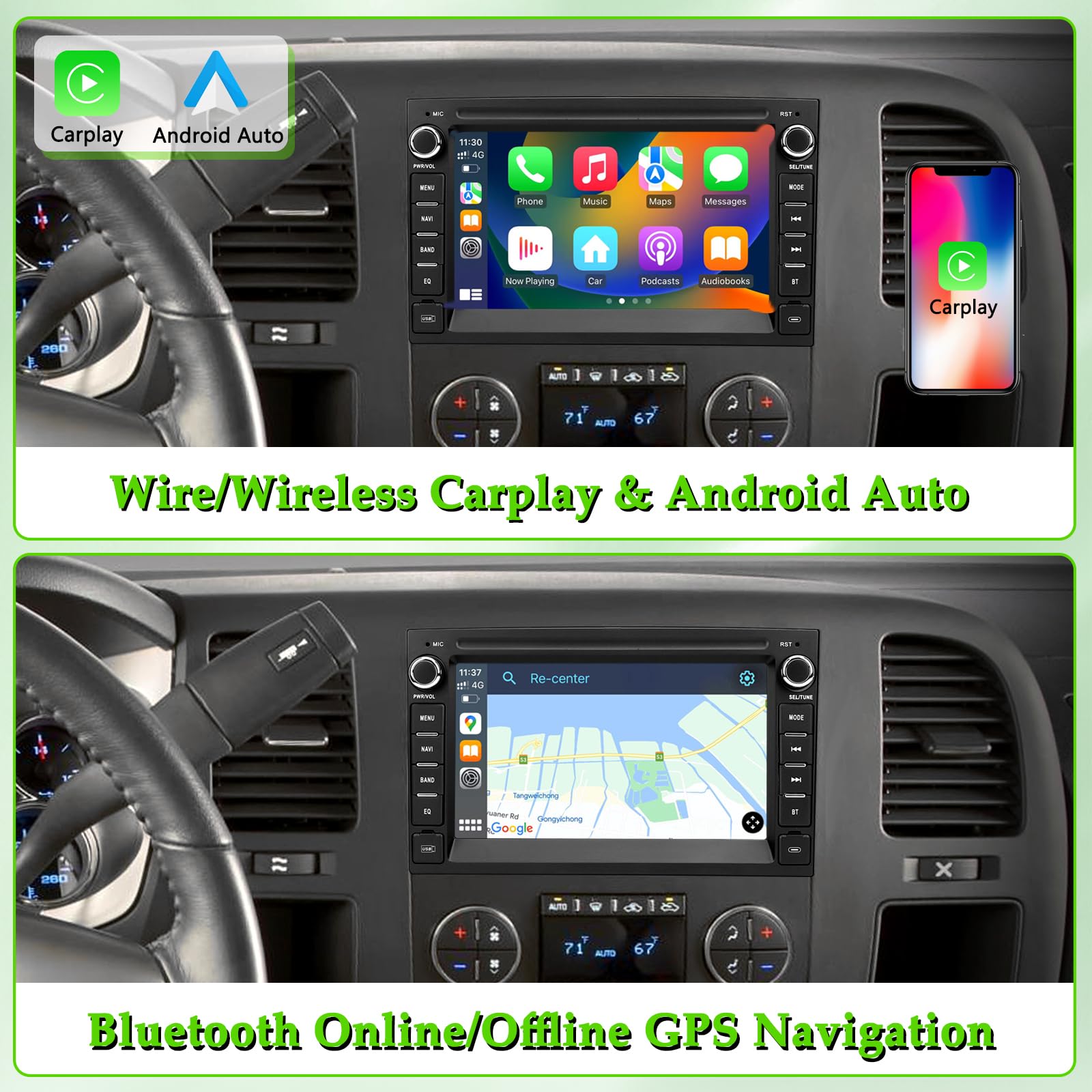 Car Stereo Radio For Chevrolet Chevy Silverado Tahoe Gmc Sierra Yukon, Android 12 With Carplay Android Auto Bluetooth Gps Naviga