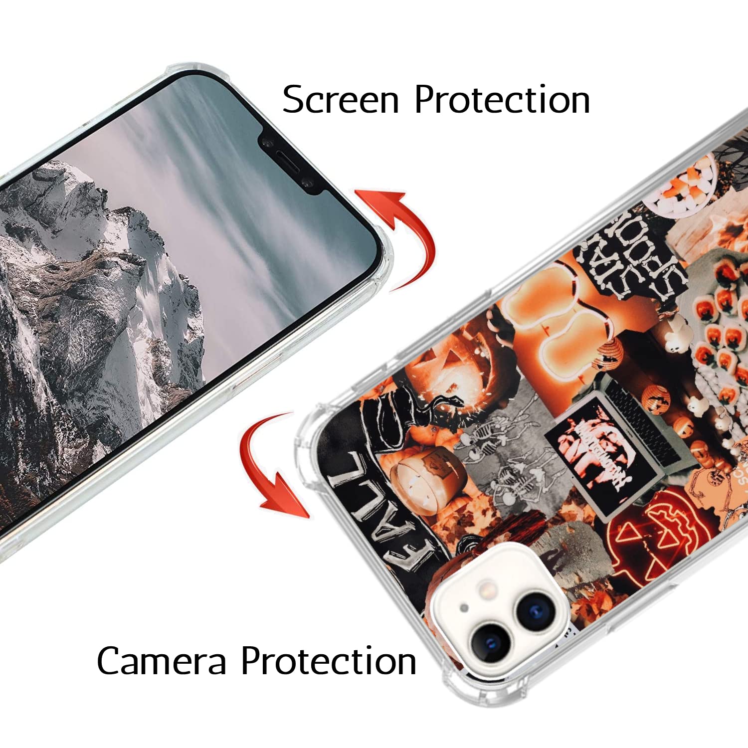 Aesthetic Halloween Collage Case For Iphone 12/Iphone 12 Pro, Orange Halloween Cookies Pumpkin Skeleton Collage For Girls Boys M