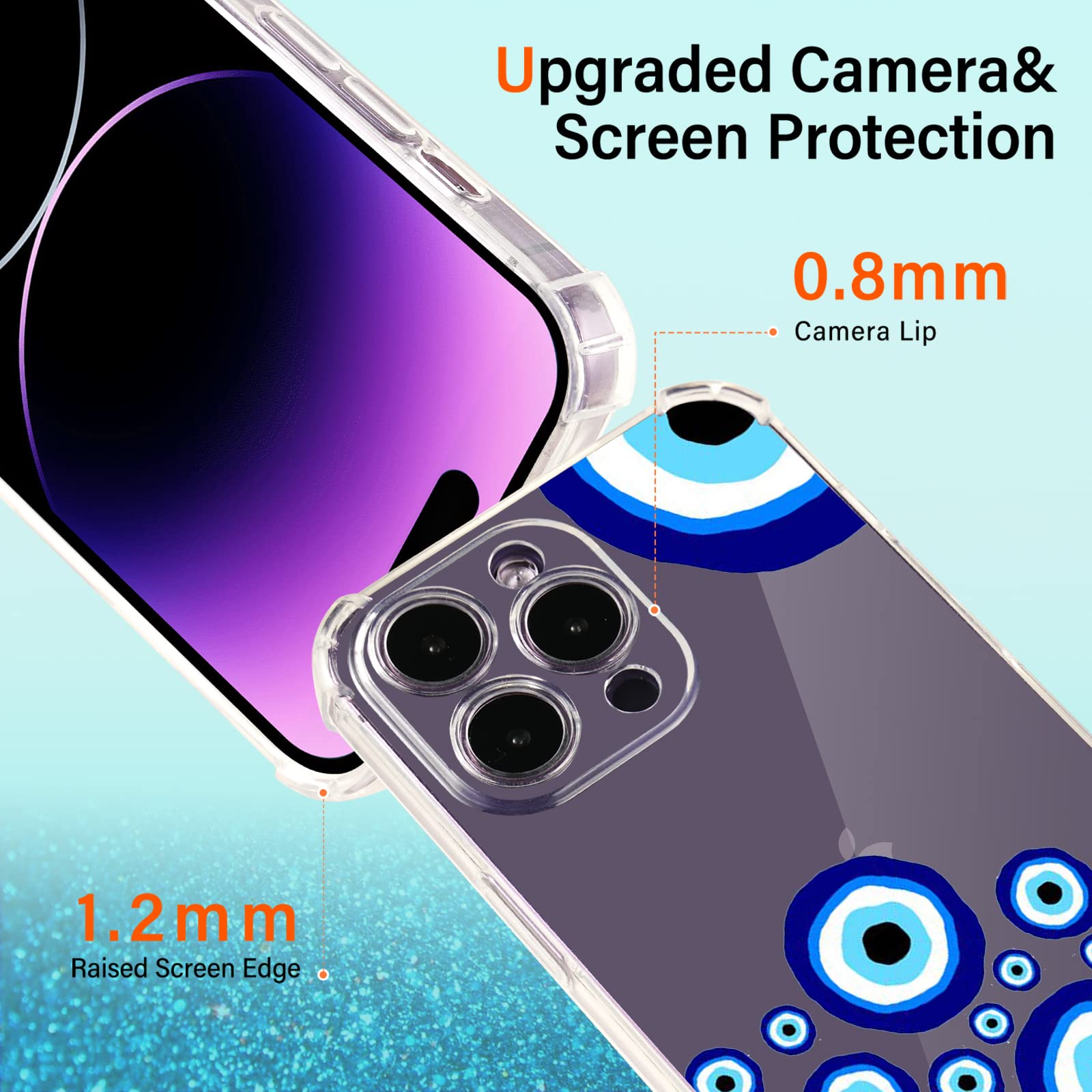 Roemary Eyes Case For Iphone 14 With Blue Eyes Design,Arty Pattern With Screen Protector [Buffertech 6.6 Ft Drop Impact] Soft Tp