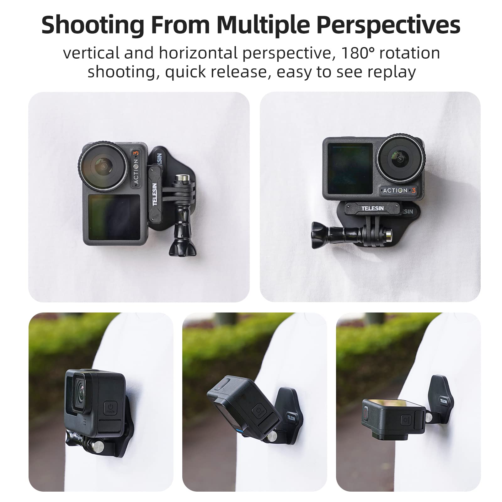 Telesin 360� Magnetic Chest Mount + Neck Strap Necklace Lanyard, Magnet Body Mounts Pov Selfie Holder Attach Accessories For Gopro Max Hero 12 11 10 9 Insta360 X3 Ace Pro Dji Action 4 Osmo Pocket 3