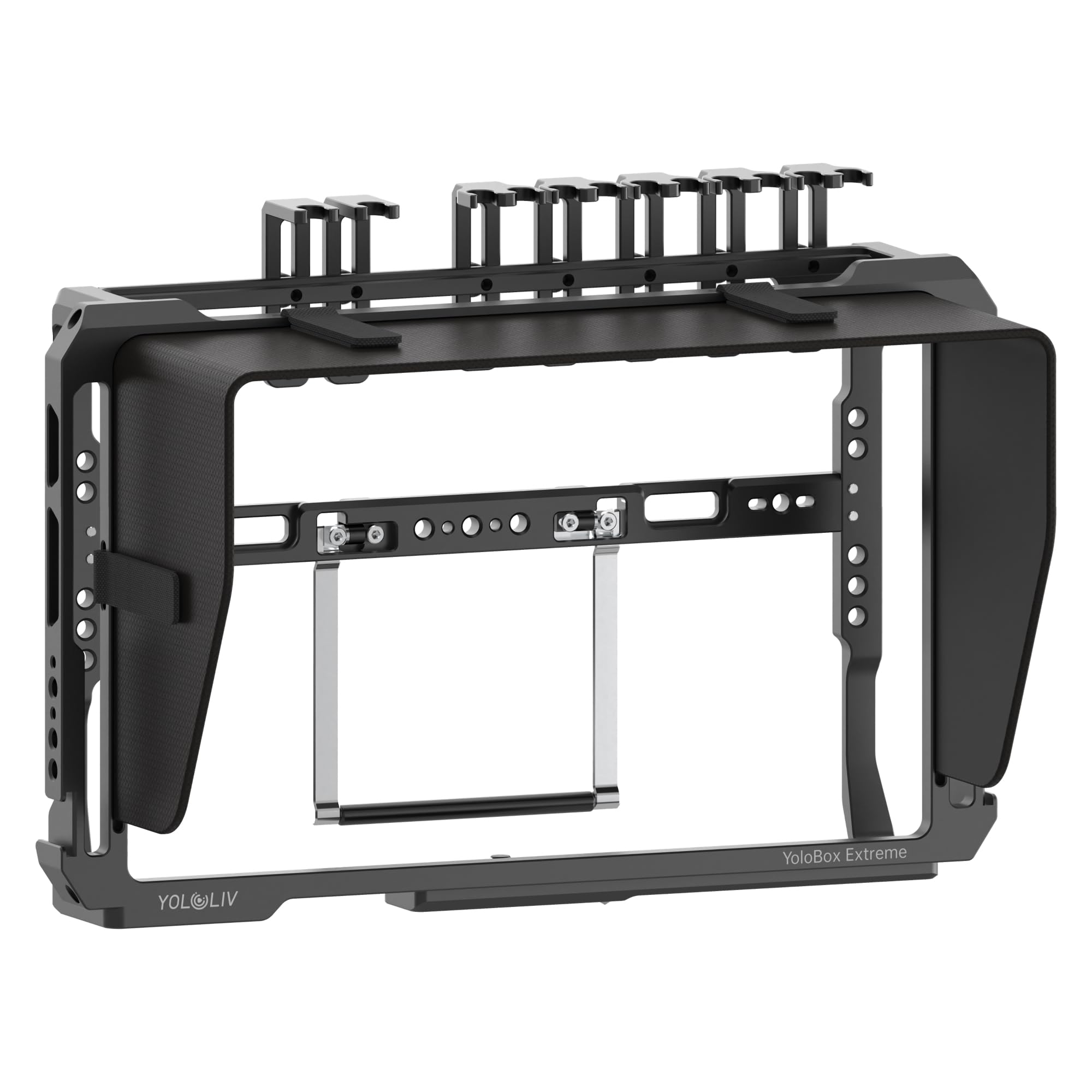 YoloLiv YoloBox Extreme Cage - Aluminum Protective Cage with Cold Shoe Mounts, 1/4 Threads, Quick-Release Sun Hood