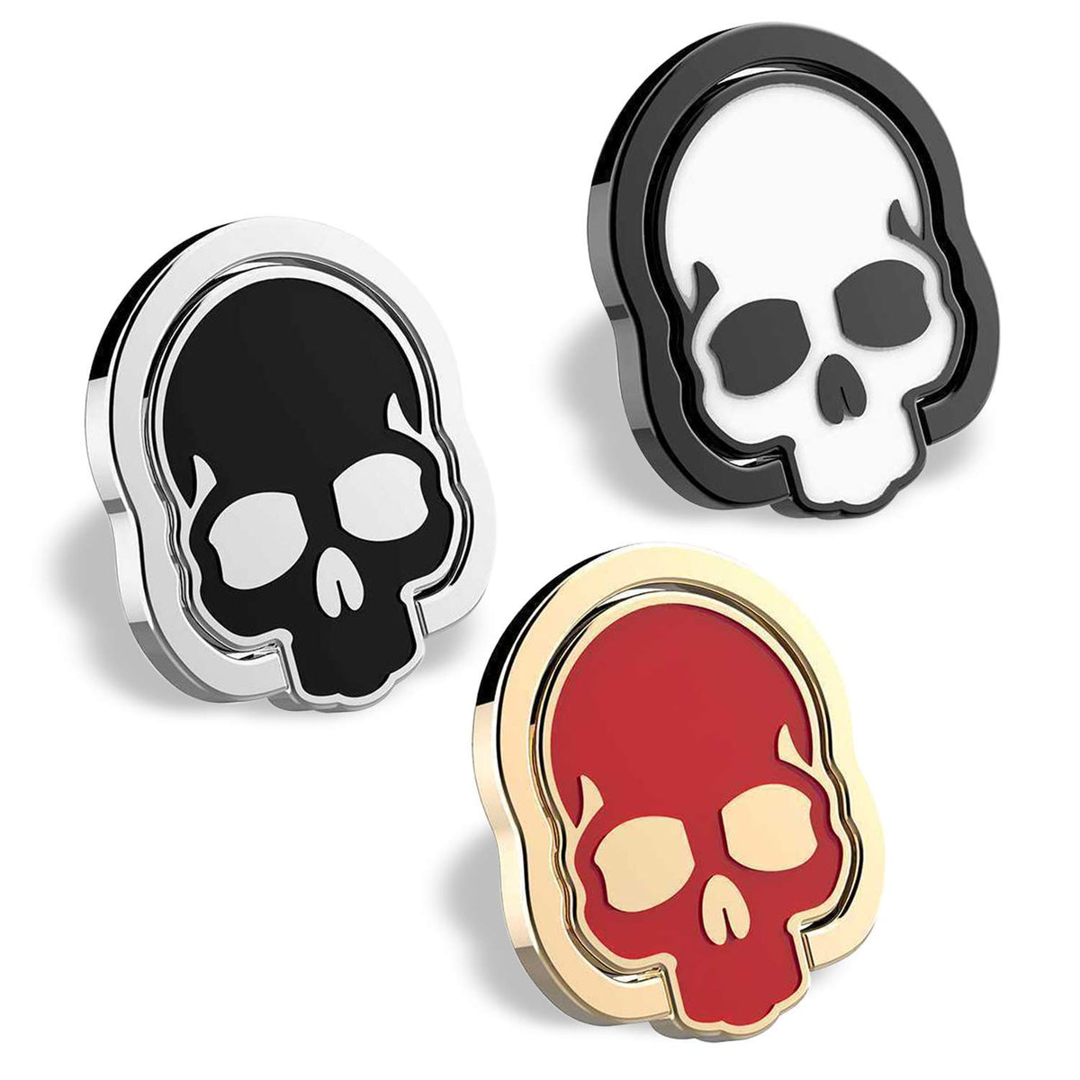 Homedge Cell Phone Skull Ring Grip, Set Of 3 Packs 360 Adjustable Finger Ring Holder, Suitable For Magnetic Car Mount Kickstand 