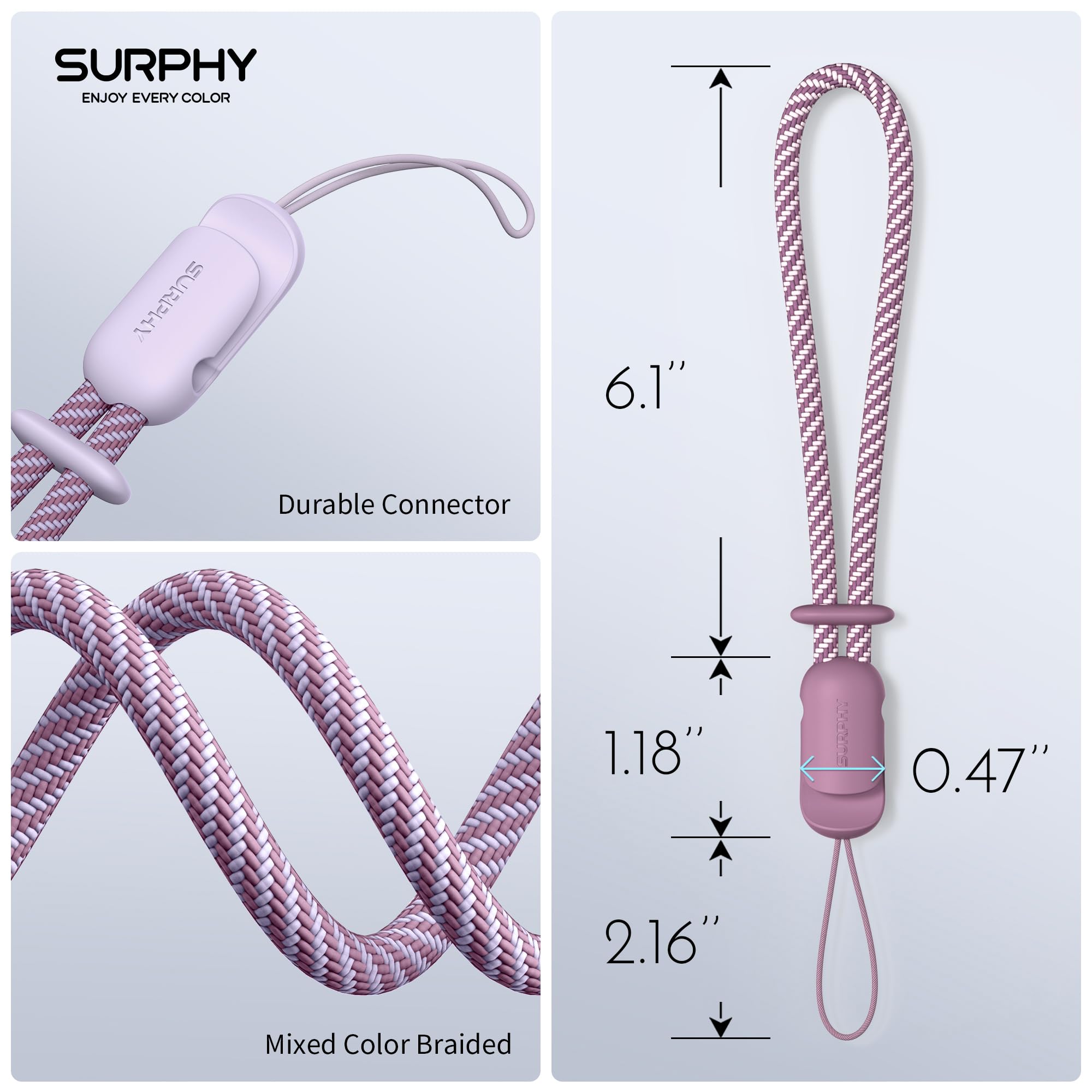 Surphy 2 Pack Lanyard, Phone Strap, Adjustable Phone Lanyard With Two Color Braided, Wrist Strap For Airpods, Camera (Lilac & Li