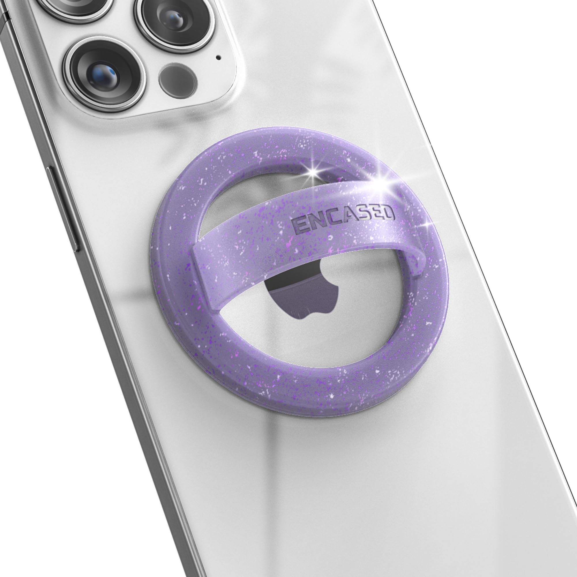 Encased Magnetic Phone Grip Holder (Compatible With Magsafe) Thin Silicone Finger Loop Ring For Iphone (Purple Glitter)