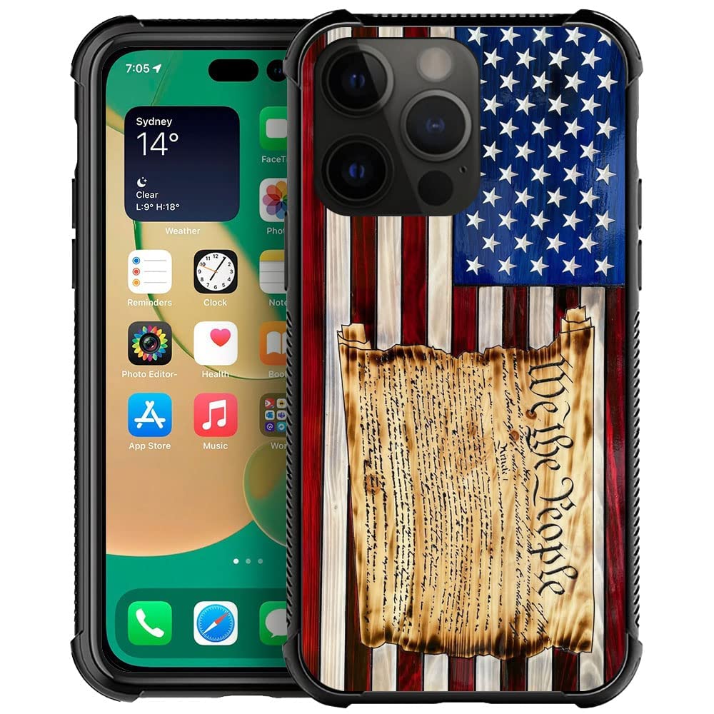 Tnxee Case Compatible With Iphone 14 Pro Max Case,We The People Old Glory Rustic Wooden American Flag Pattern Design Case For Ip