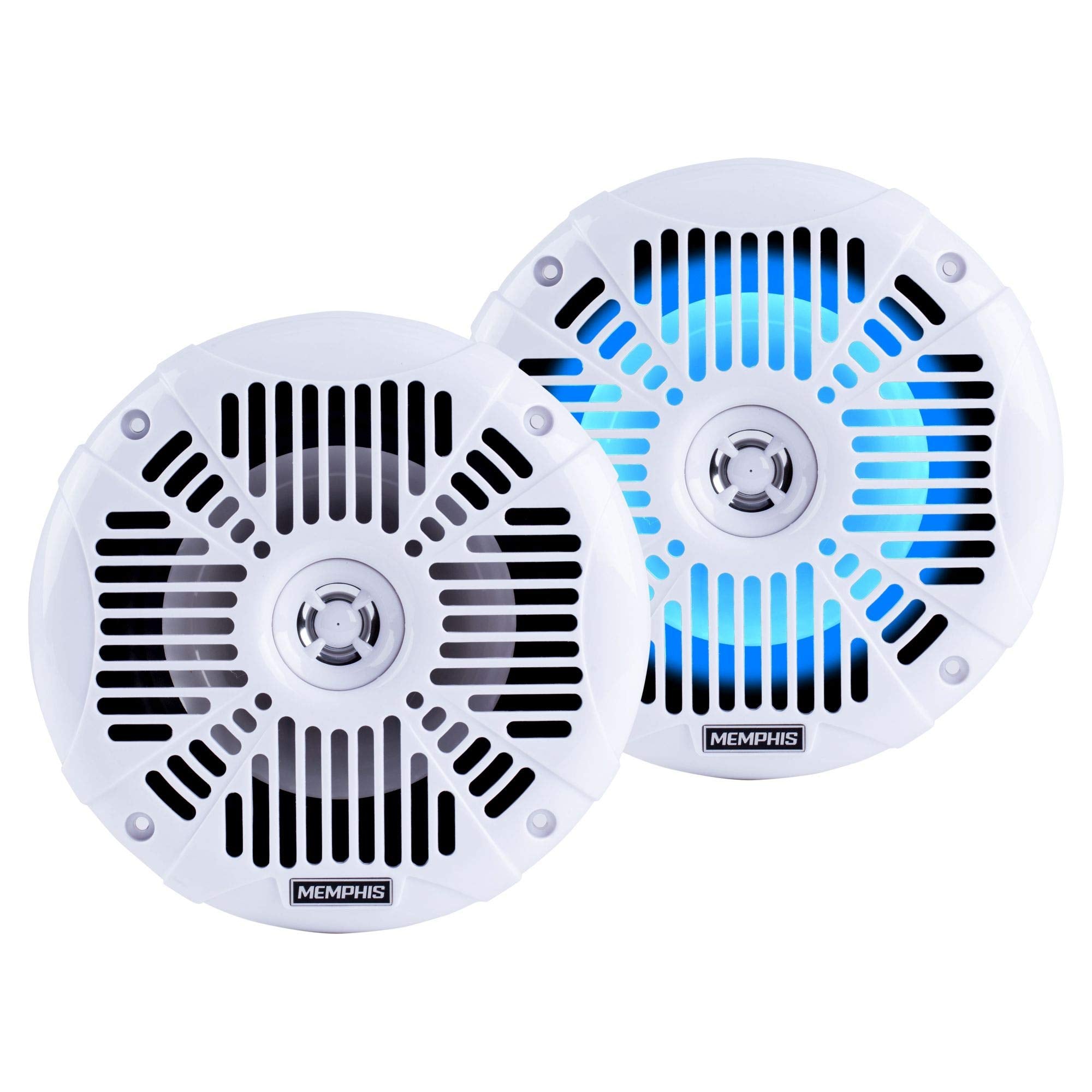 Memphis Audio MXA602SLW MXA OEM Fit 6.5 Marine Grade Coaxial Speakers, White with Blue LED - Pair