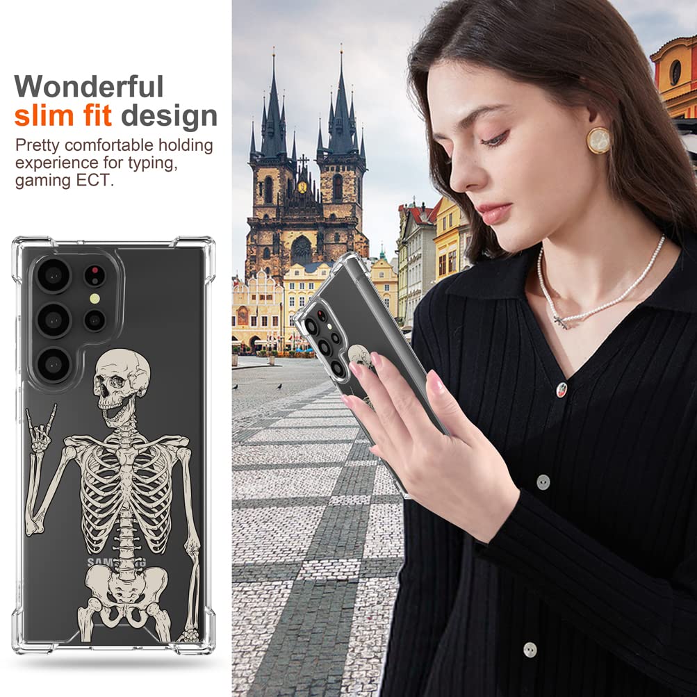 Hungo Galaxy S23 Ultra Phone Case Skull Skeleton Clear Design TPU