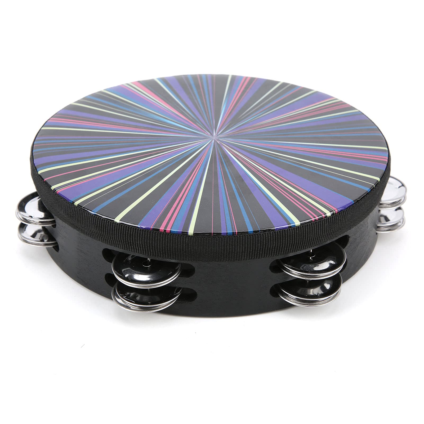 Ubervia Hand Tambourine 8inch, Solid Wood Hand Tambourine Double Row for Adults for Children for Kids(Colorful Rays, Blue)