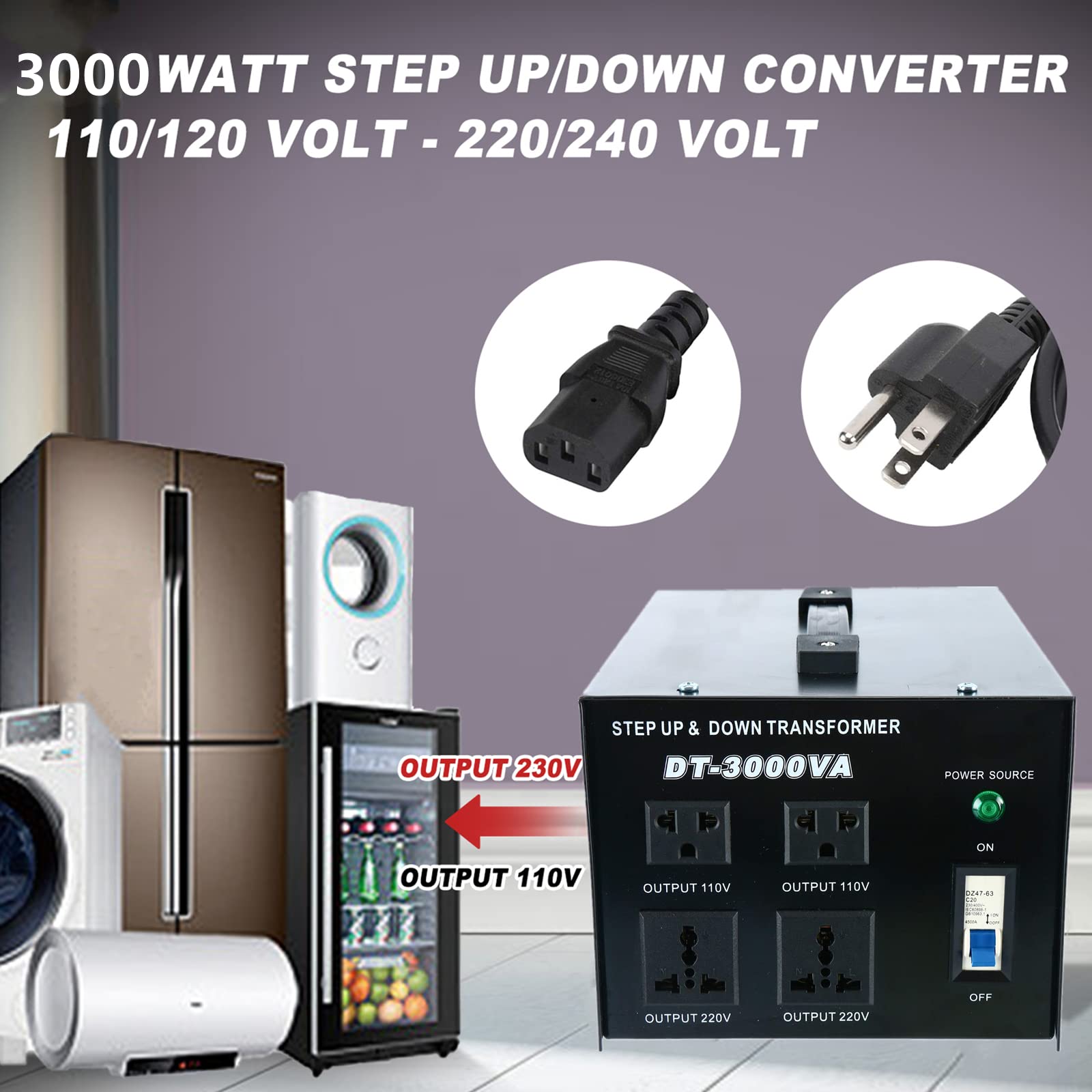 Yaeccc 3000Va Voltage Transformer Power Converter 110V/220V Converter Ac Ac 3000Va