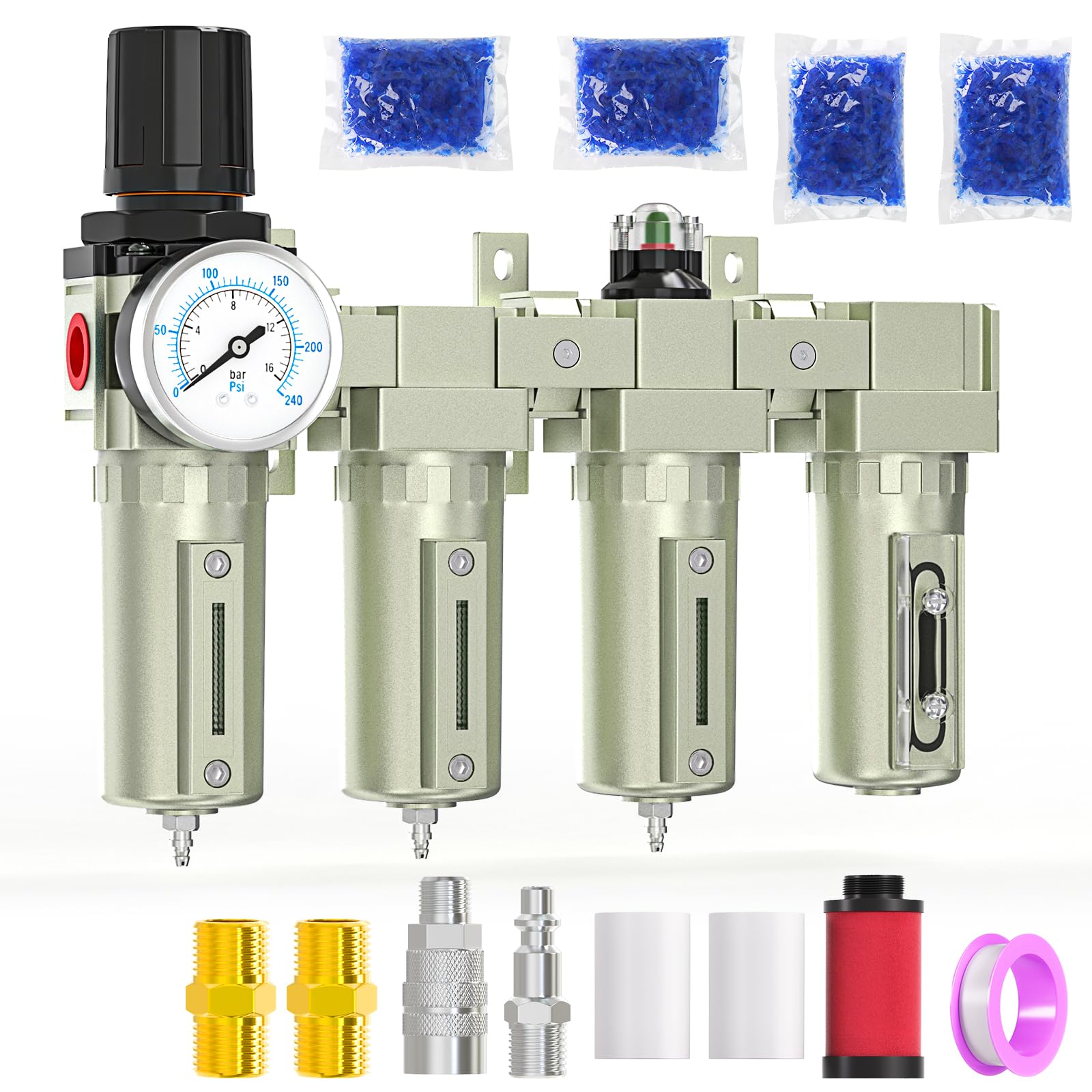 Meanlin 4 Stage Air Drying System 3/4'' Npt Heavy Duty Industrial Grade,Coalescing Filter,Double Particulate Filter,Desiccant Dr