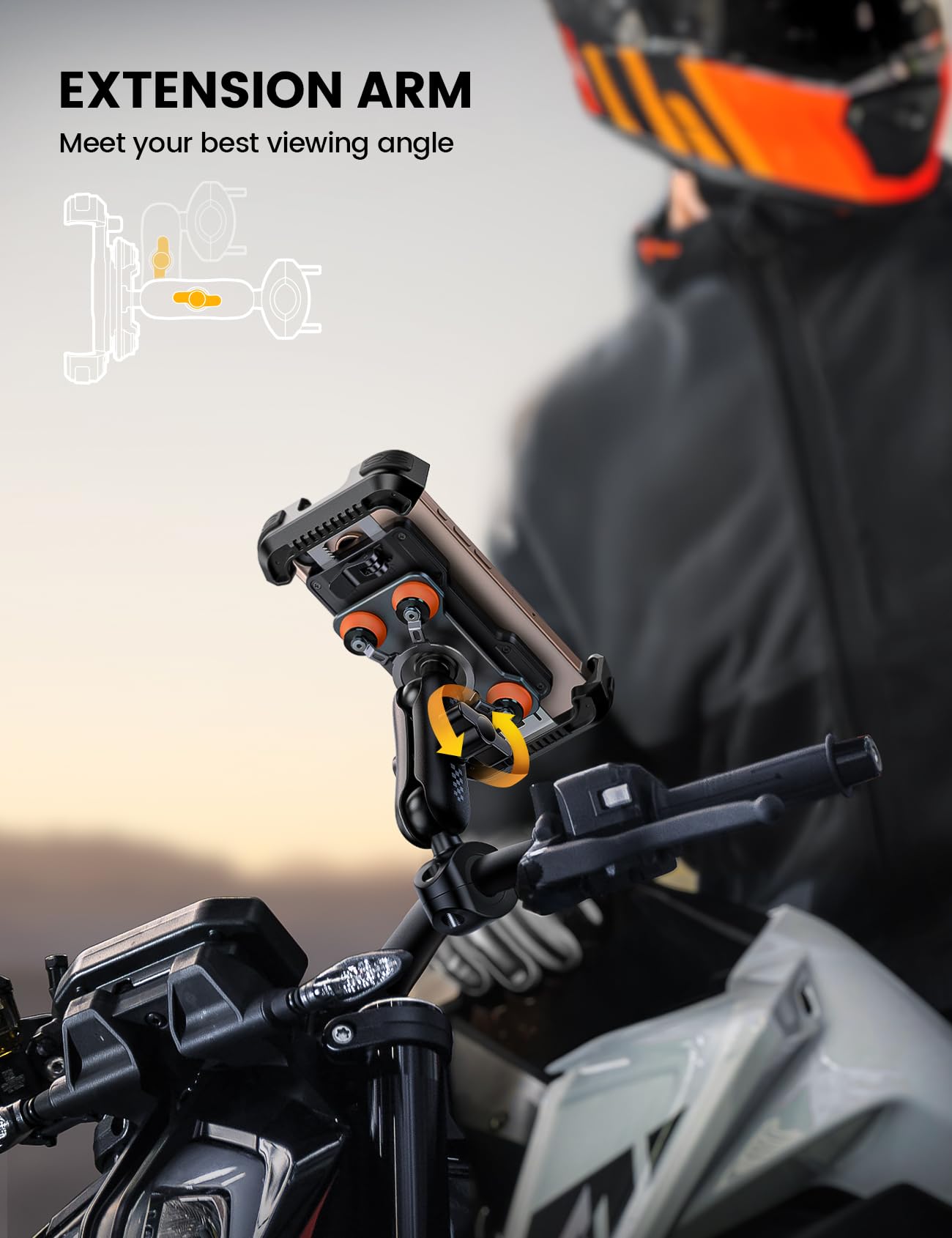 Aomiker Motorcycle Phone Holder Mount - [Metal Extension Arm] [Dual Vibration Dampener] Motorcycle Cell Phone Mount, Bike Phone