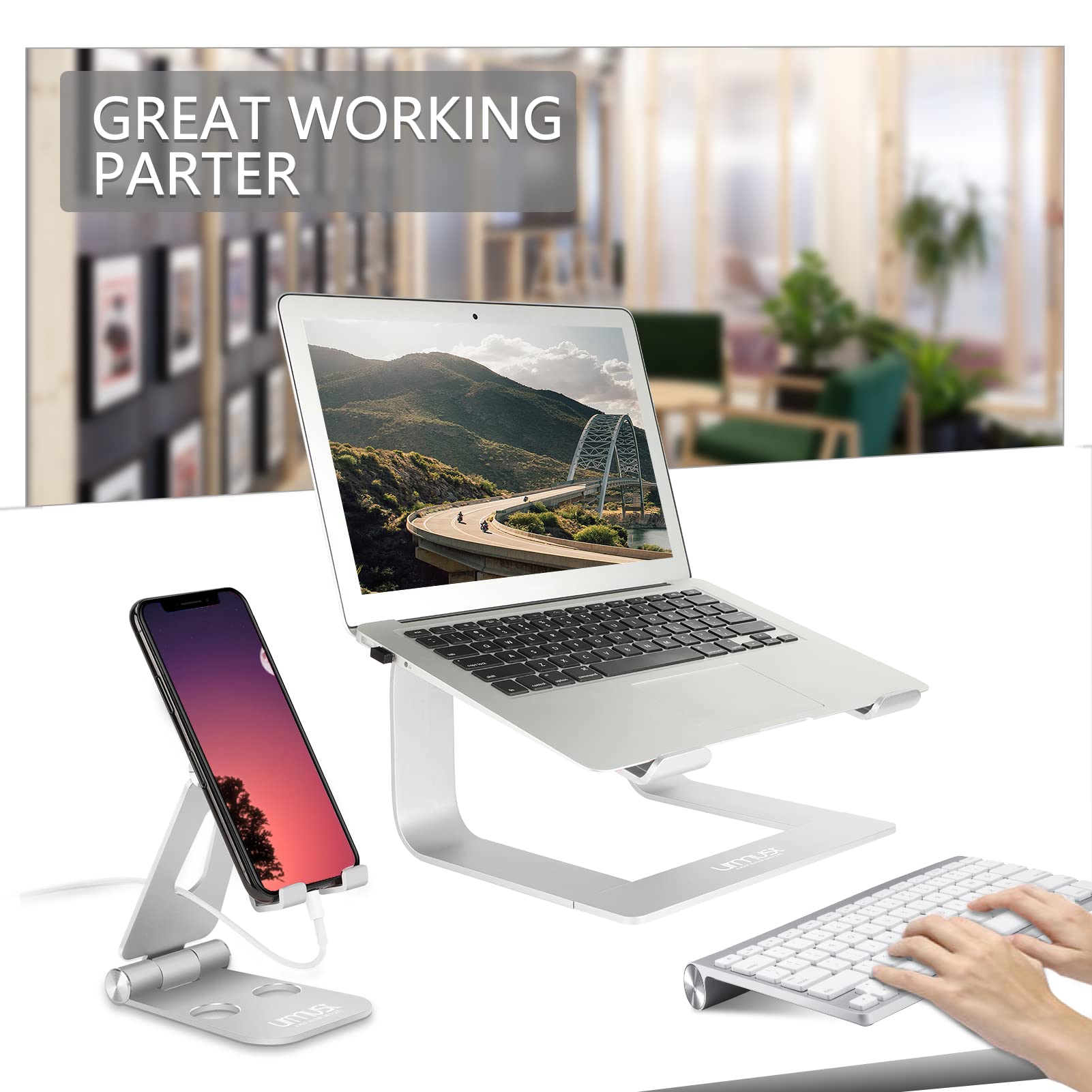 Urmust Laptop Stand For Desk Aluminum Computer Stand For Laptop Riser Holder Notebook Stand Compatible With Macbook Air Pro, Dell, Hp, Lenovo Samsung, Alienware All Laptops 11 15.6'(Silver)