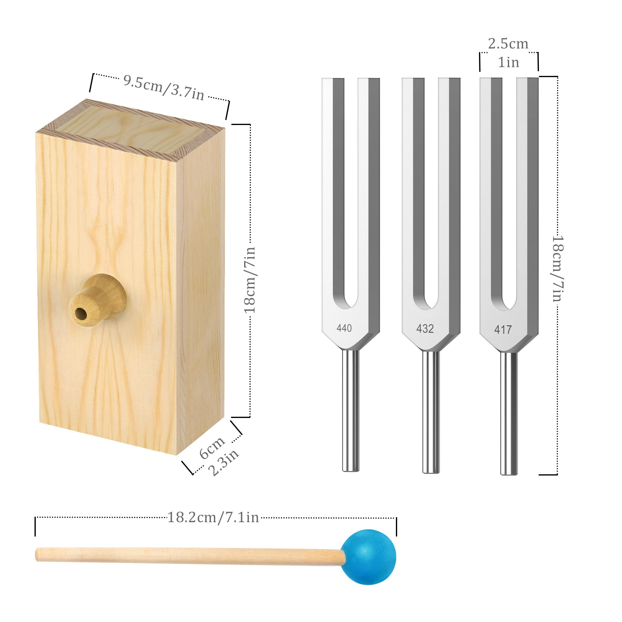 Didibirdi 440Hz, 432Hz, 417Hz 3 Pcs Aluminum Alloy Tuning Fork With Resonance Box And Wooden Hammer,Suitable For Sound Therapy,