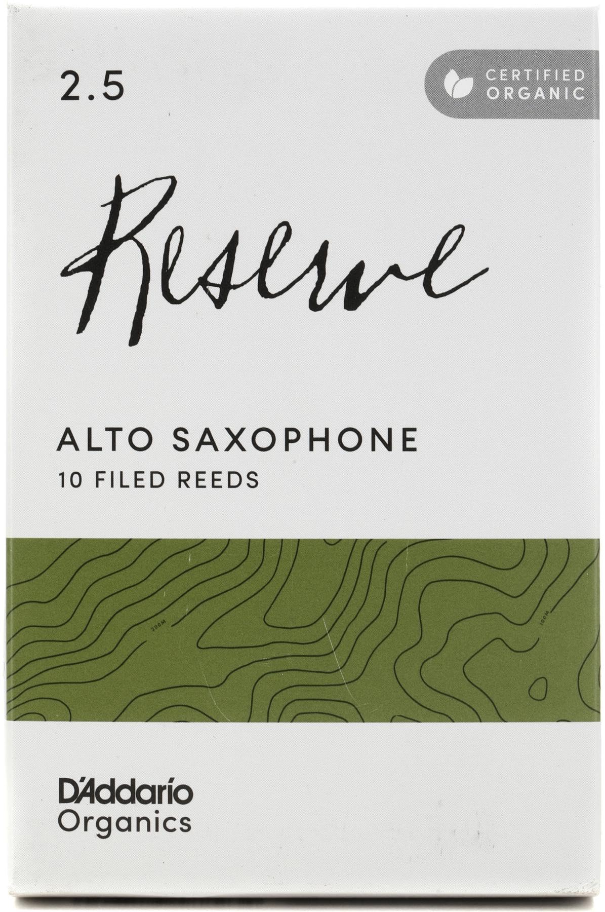 Daddario Organic Reserve Alto Saxophone Reeds   Filed, Strength 2.5, 10 Pack
