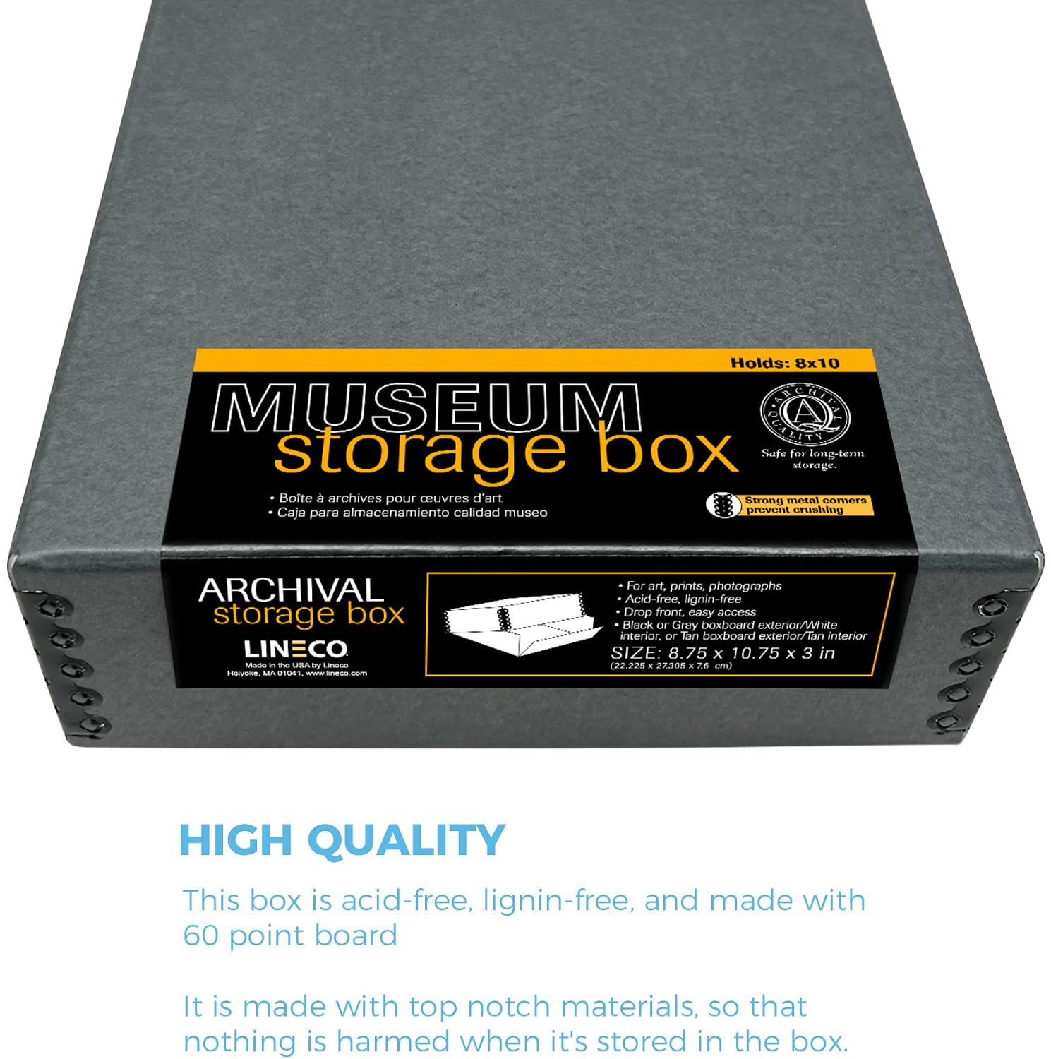 Lineco, 8X10 Gray Drop Front Archival Storage Box Metal Edge. Acid Free, Lignin Free. Preserves Documents, Prints, Cards, Diy, P