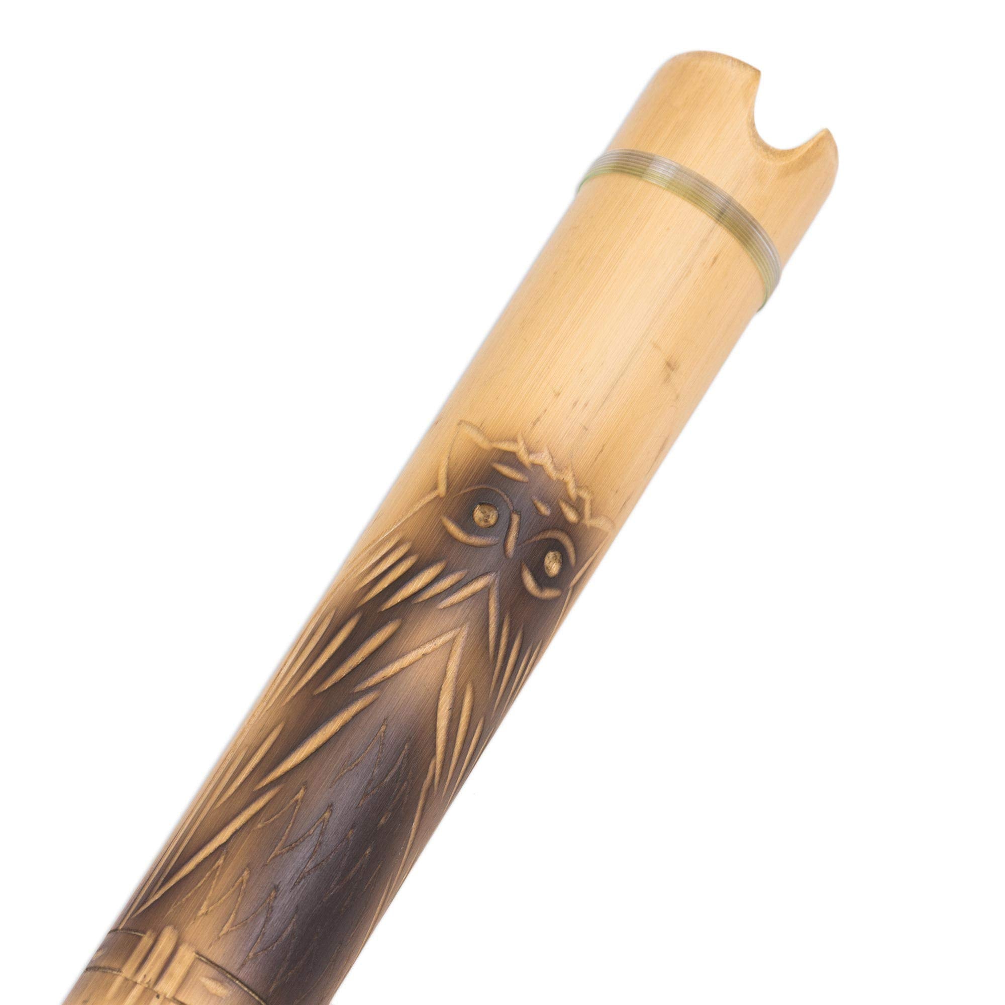 Novica Bamboo Andean Quena Flute With Owl And Textile Carrying Case, Night Owl'