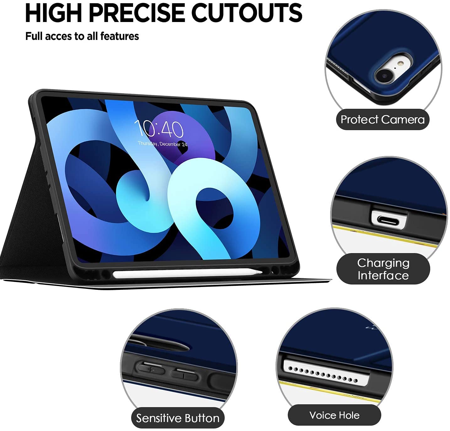 Case For Ipad Air 11 Inch M2(2024), Ipad Air 6Th/5Th/4Th Gen (2024/2022/2020), Slim Pu Leather Folio Stand Shell With Auto Wake/