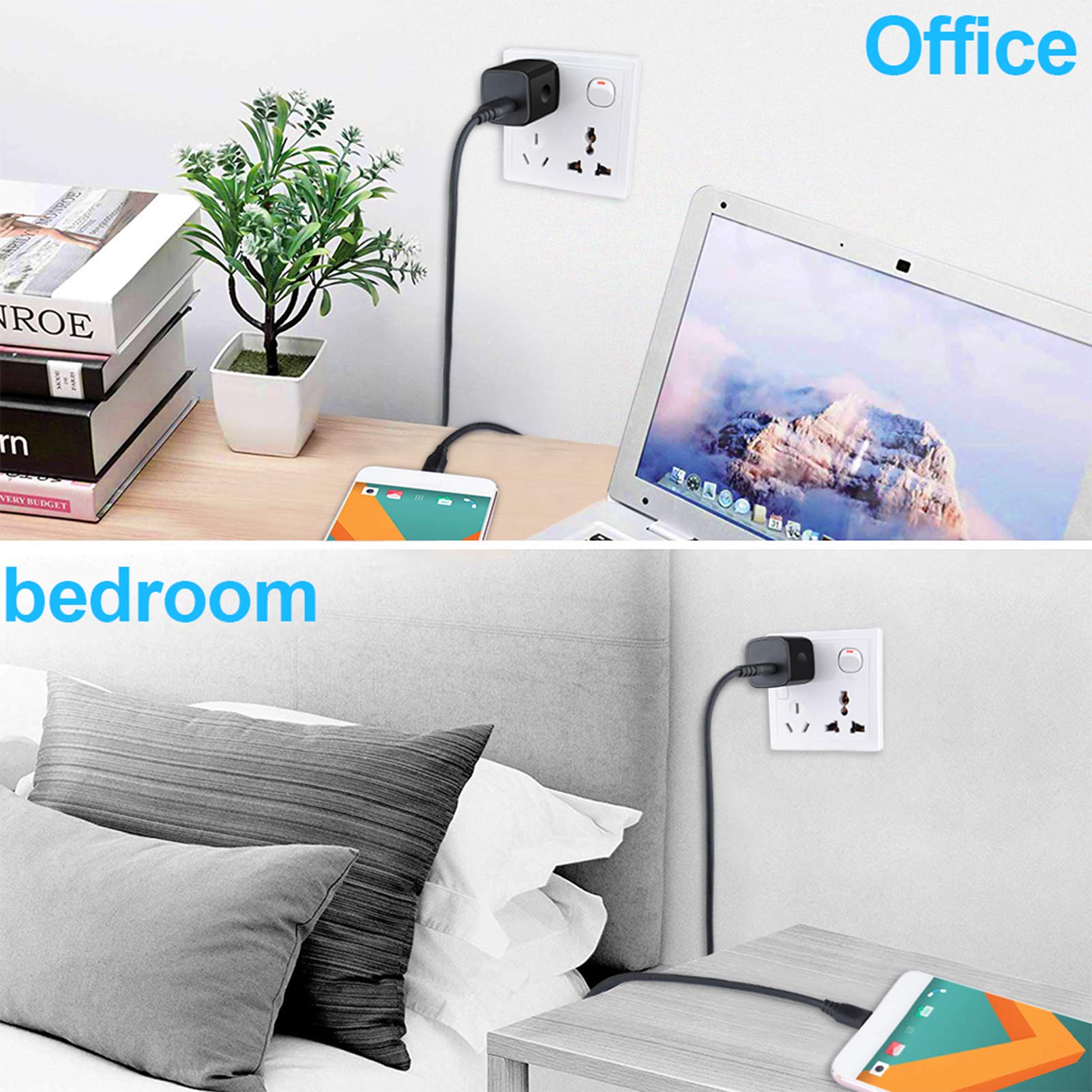 Wall Charger Cube,1A/5V Single Port Usb Wall Plug 3 Pack Travel Black Charging Block Box Adapter Compatible Iphone,Samsung Galax