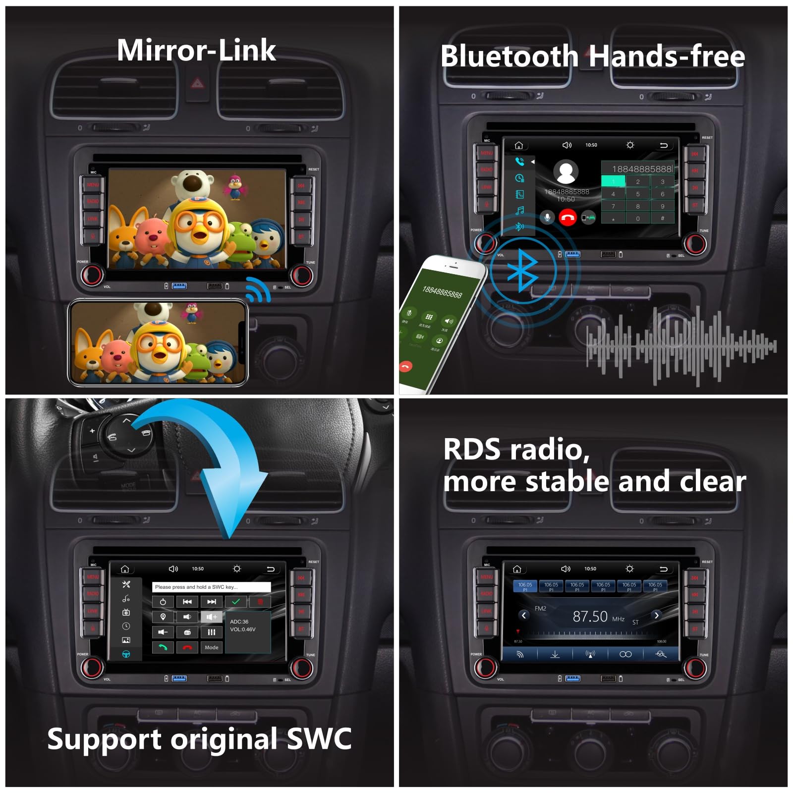 Double Din Car Stereo Compatible With Wireless Carplay Android Auto With 7 Inch Bluetooth/Fm/Am Radio/Usb/High Power Car Radio F