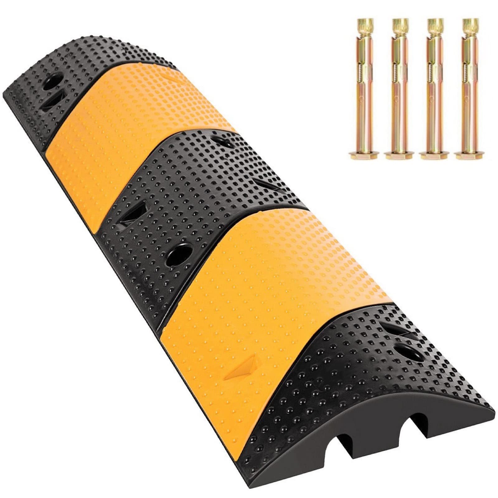 Nisorpa 40'' Rubber Speed Bump 2 Channel Heavy Duty Cable Protector Ramp With 4 Bolts 22000Lbs Load Driveway Modular Traffic Dri